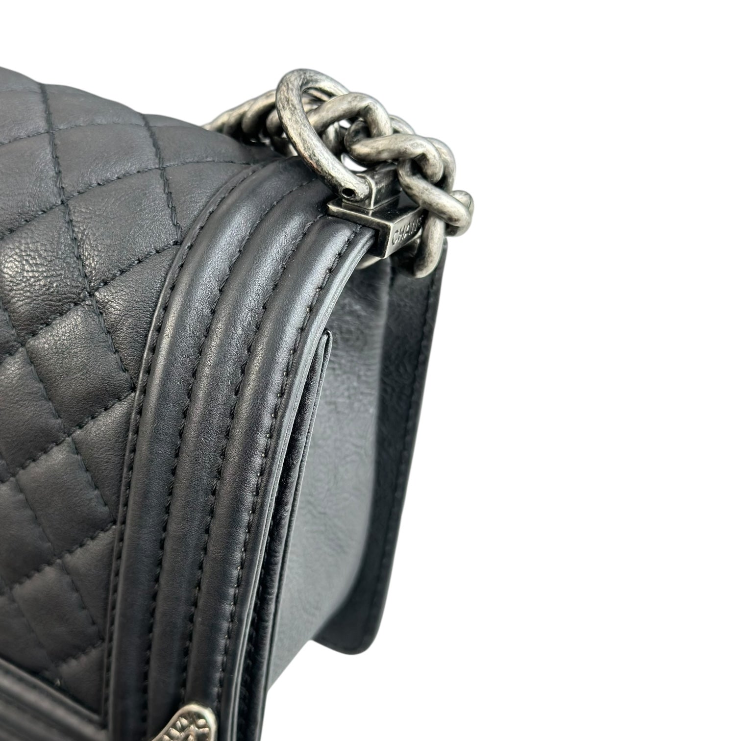 Chanel Boy Medium - 25CM Quilted Limited Edition Paris-Dallas Metal Edge Grained Calfskin Black Silver Hardware Series 19