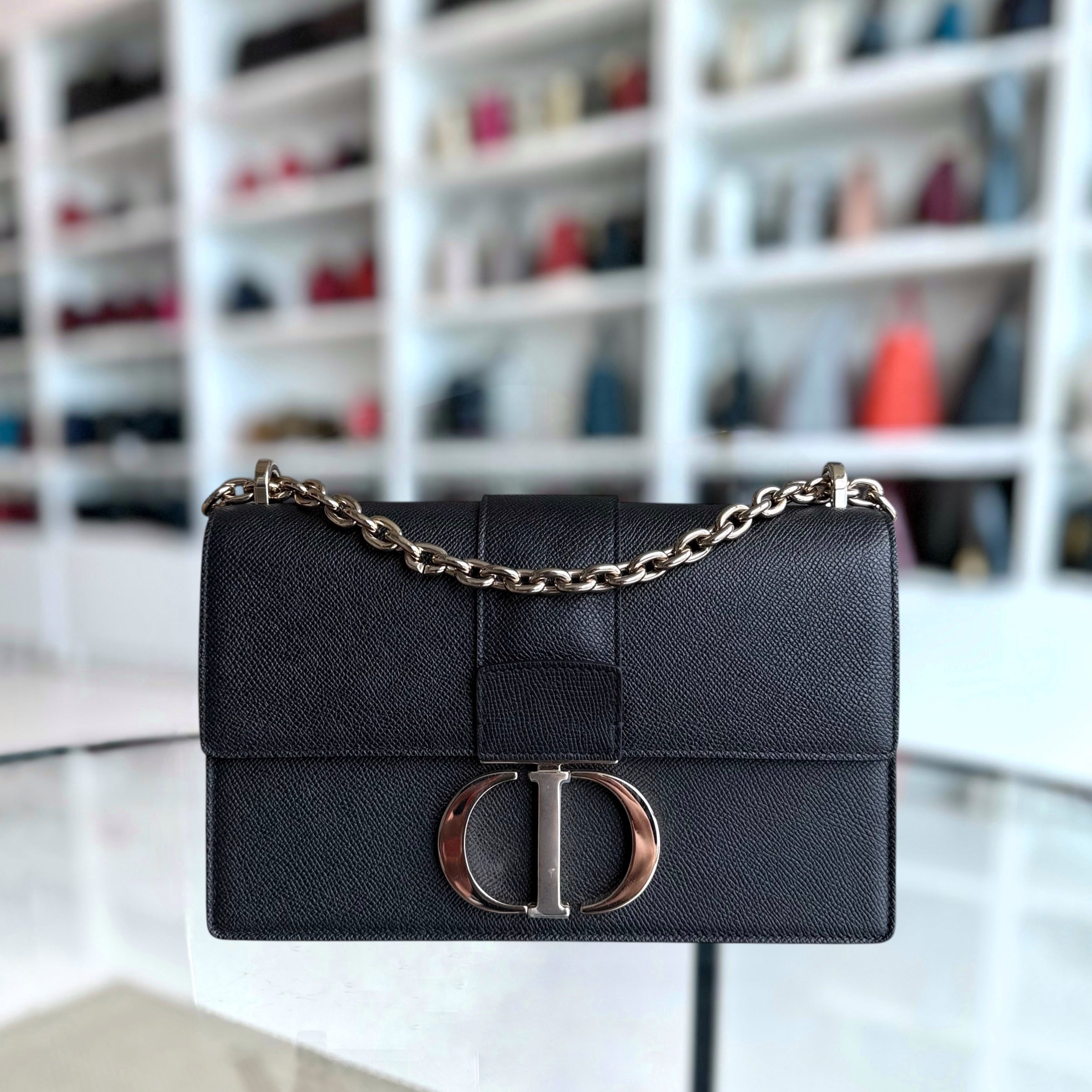 Dior 30 Montaigne Medium - Grained Calfskin Black Gold Hardware