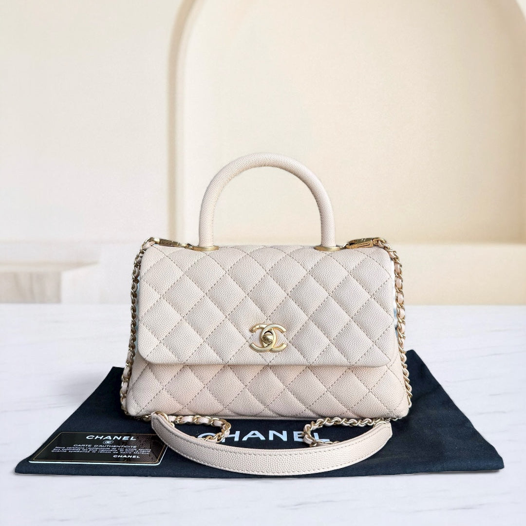 Chanel Coco Handle Small - Caviar Quilted Beige Gold Hardware Series 24