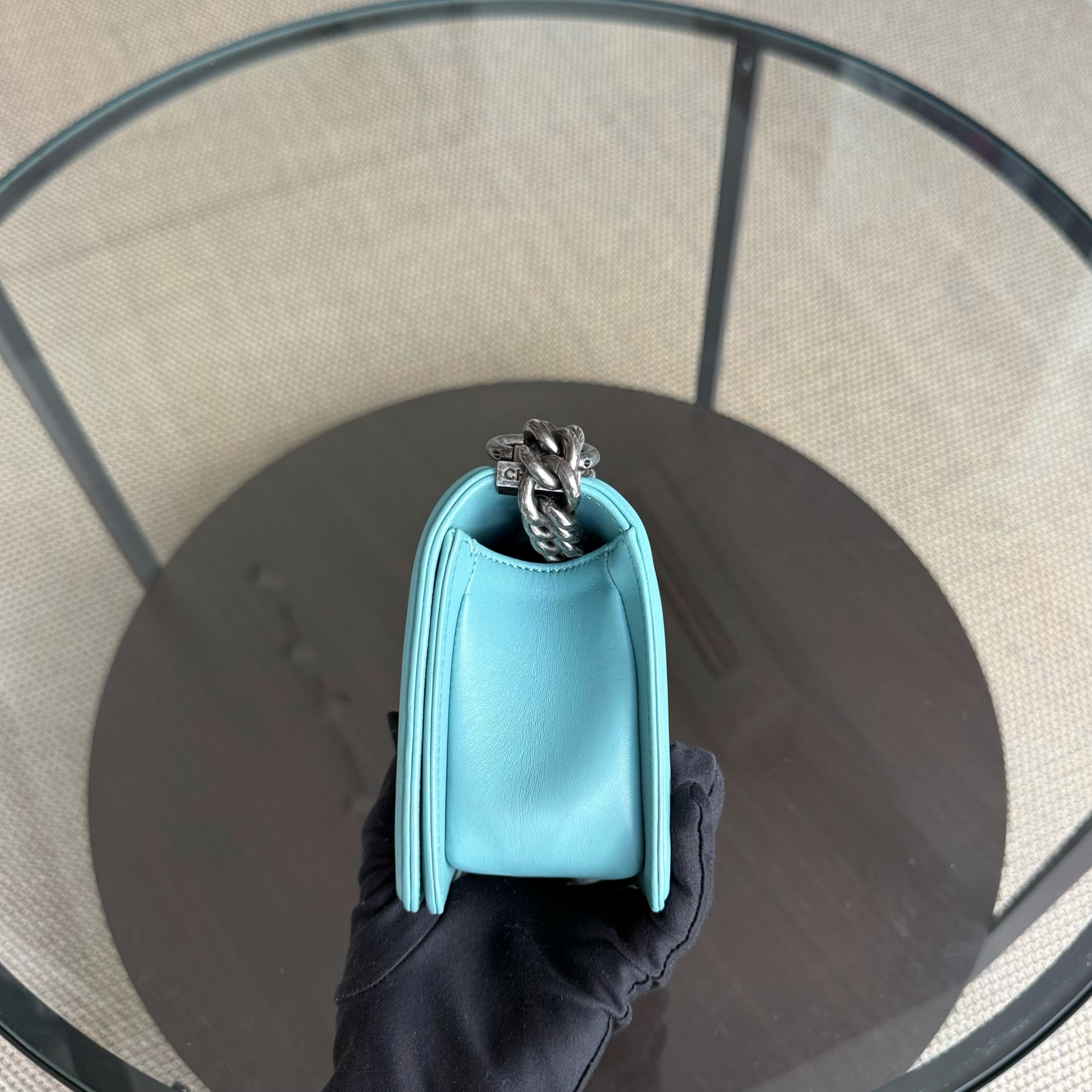 Chanel Boy Small - Stingray Light Blue Ruthenium Silver Hardware Series 22