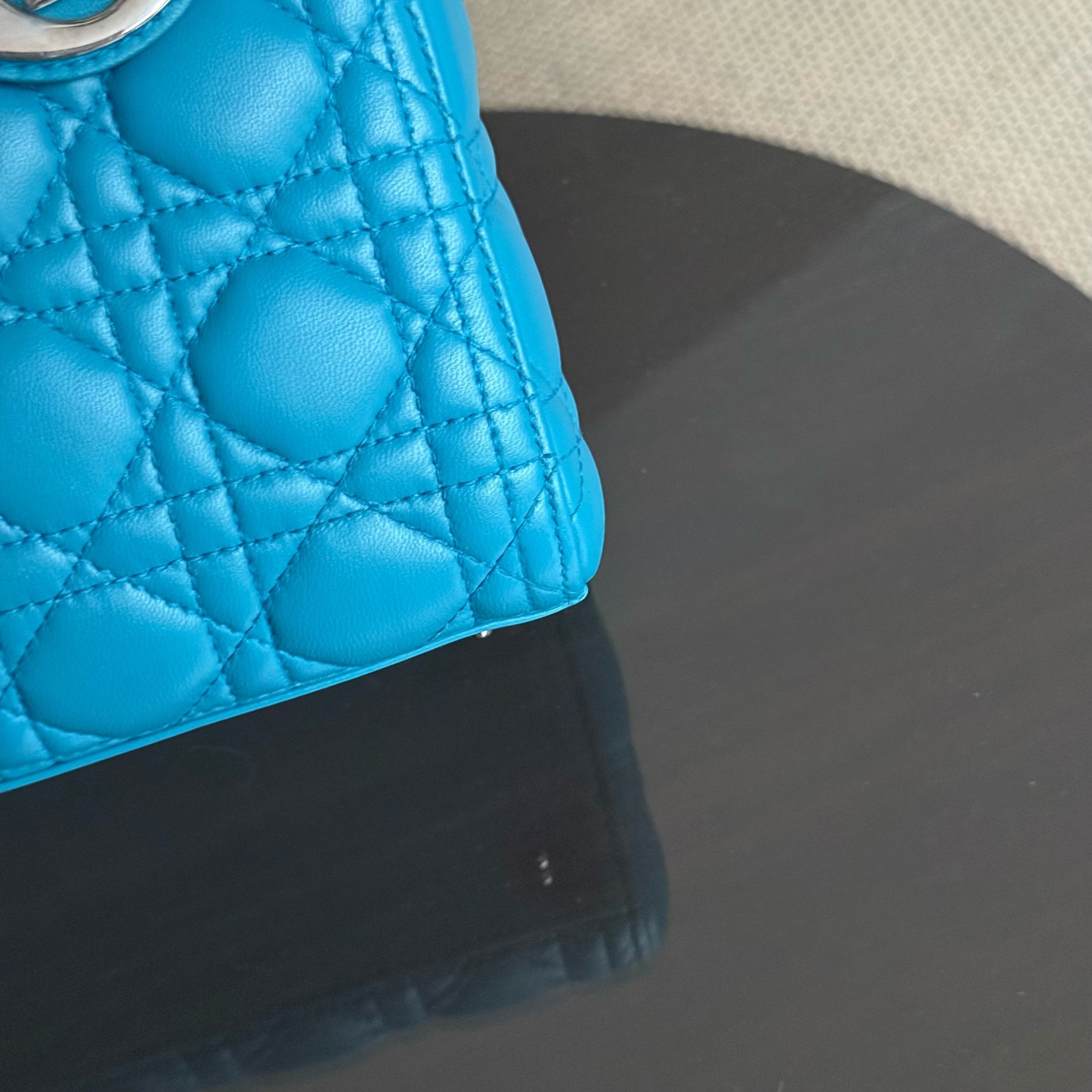 Dior Lady Medium - Cannage Lambskin Blue Silver Hardware