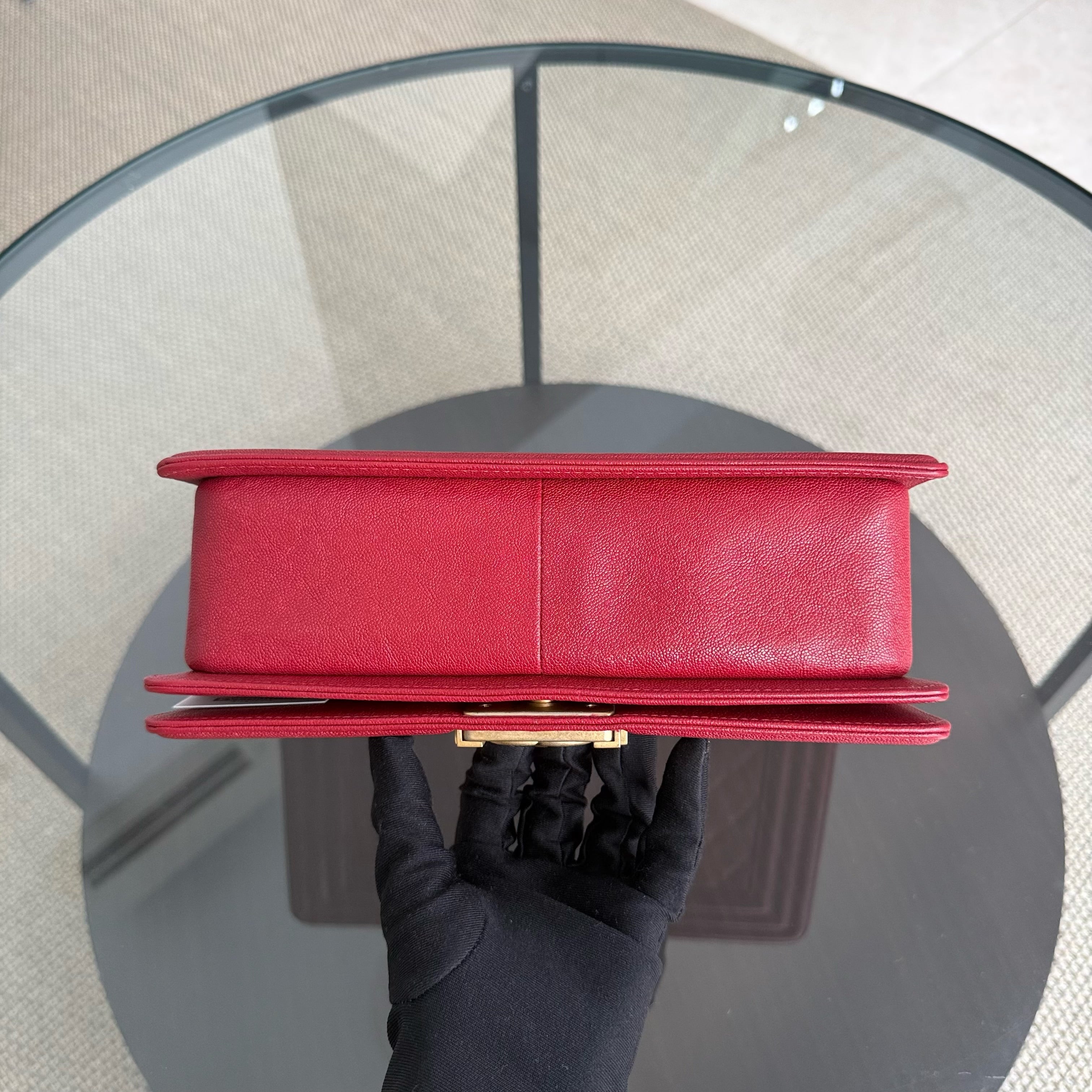 Chanel Boy Medium - Caviar 25CM Quilted Red Gold Hardware Series 27