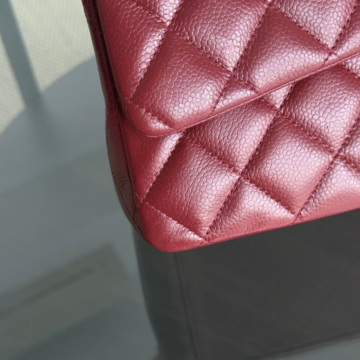 Chanel Classic Flap Maxi - Caviar 33CM Double Flap Burgundy Silver Hardware Series 15