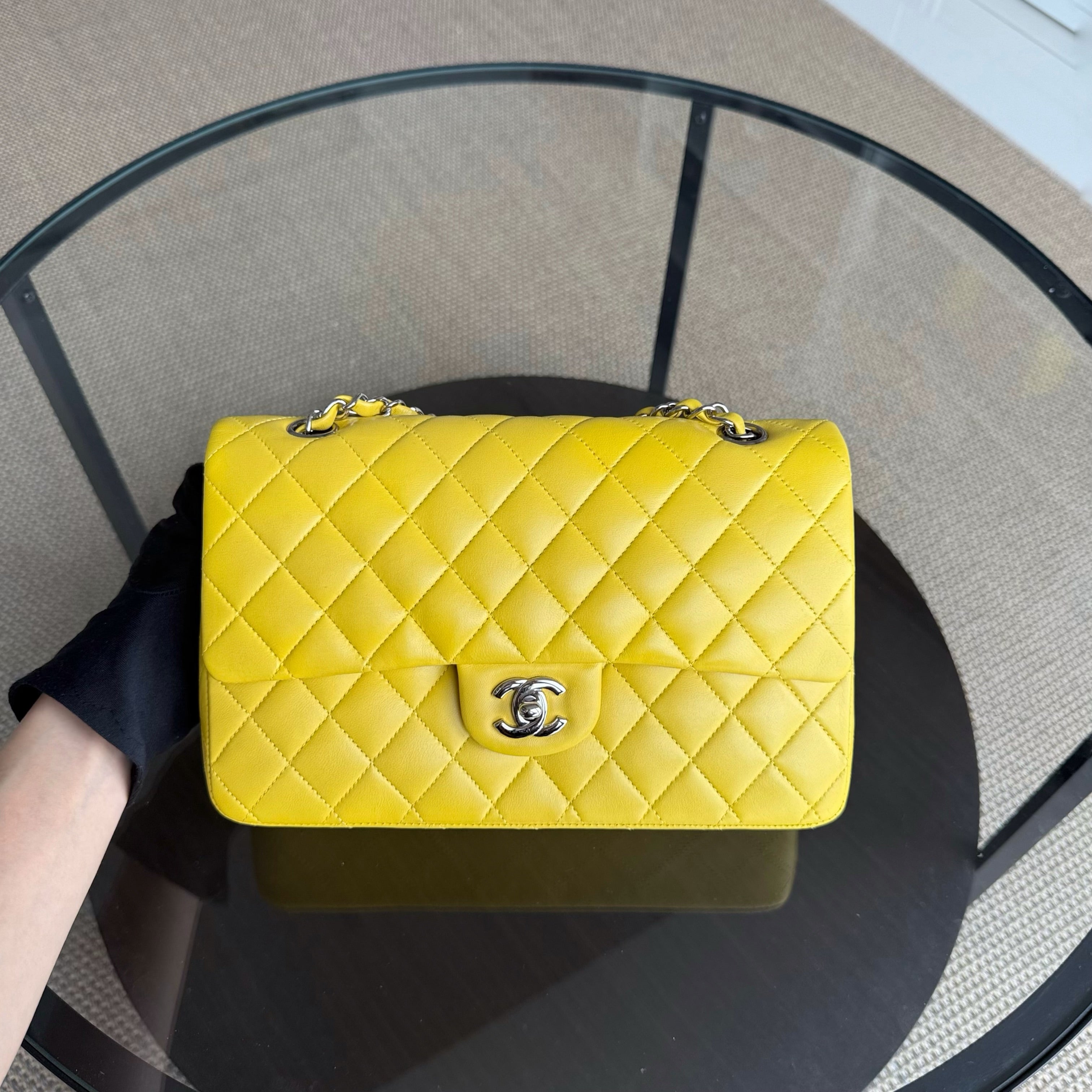 Chanel Classic Flap Medium - 25CM Quilted Lambskin Yellow Silver Hardware Series 13