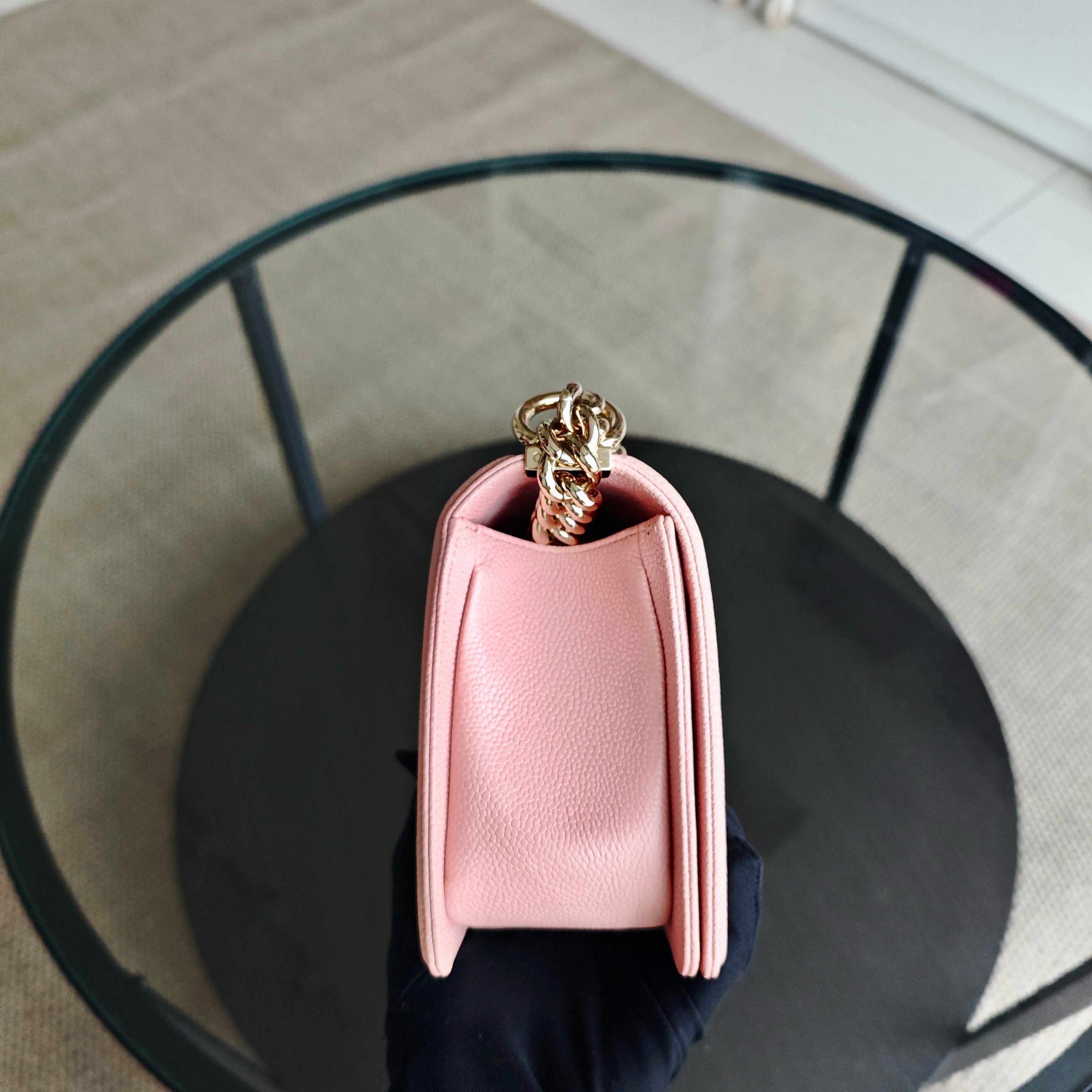 Chanel Boy Medium - Caviar 25CM Quilted Light Pink Gold Hardware Series 29