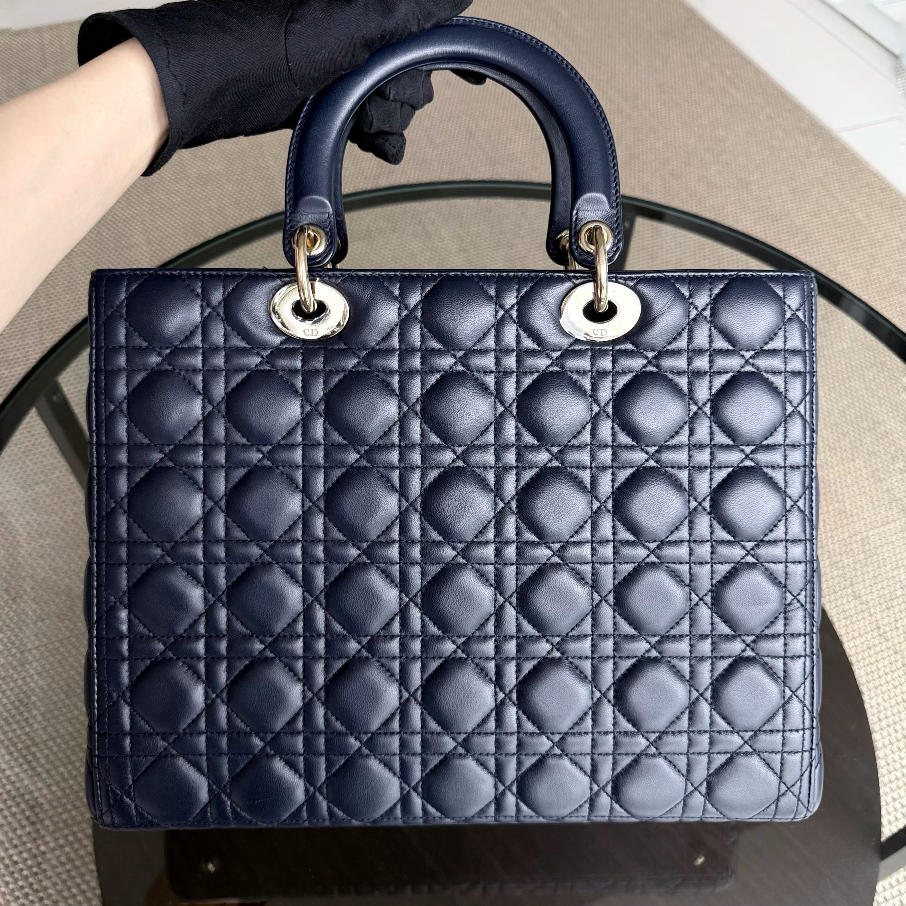 Dior Lady Large Flap - Canange Lambskin Dark Blue Gold Hardware