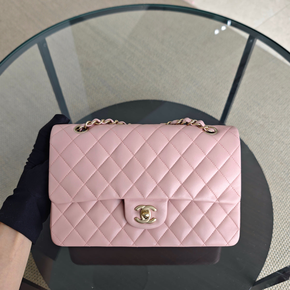 Chanel Classic Flap Medium - 25CM Quilted Lambskin Light Sakura Pink Gold Hardware Series 20