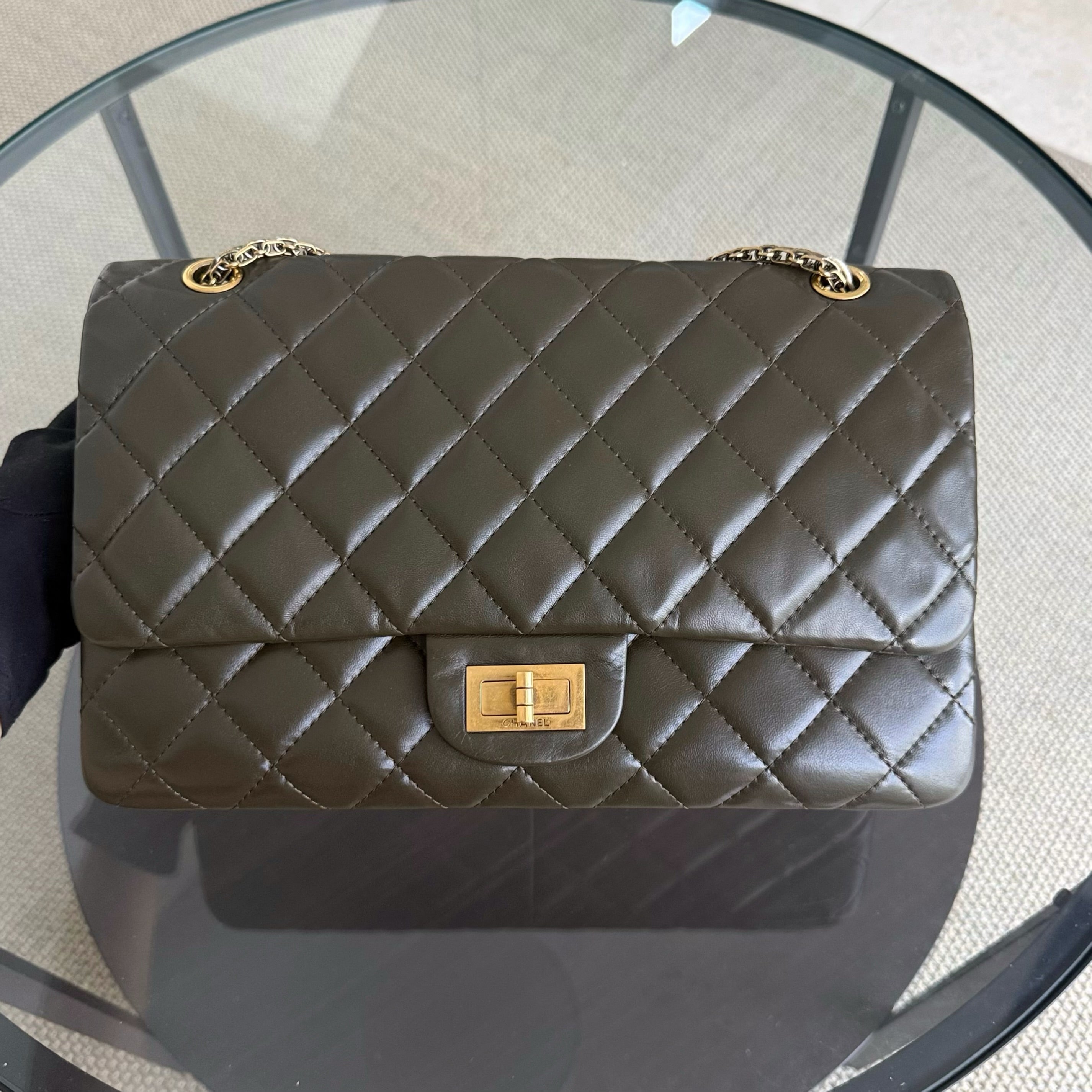 Chanel 2.55 Reissue 226 - Quilted Aged Calfskin Dark Army Green Gold Hardware Series 13
