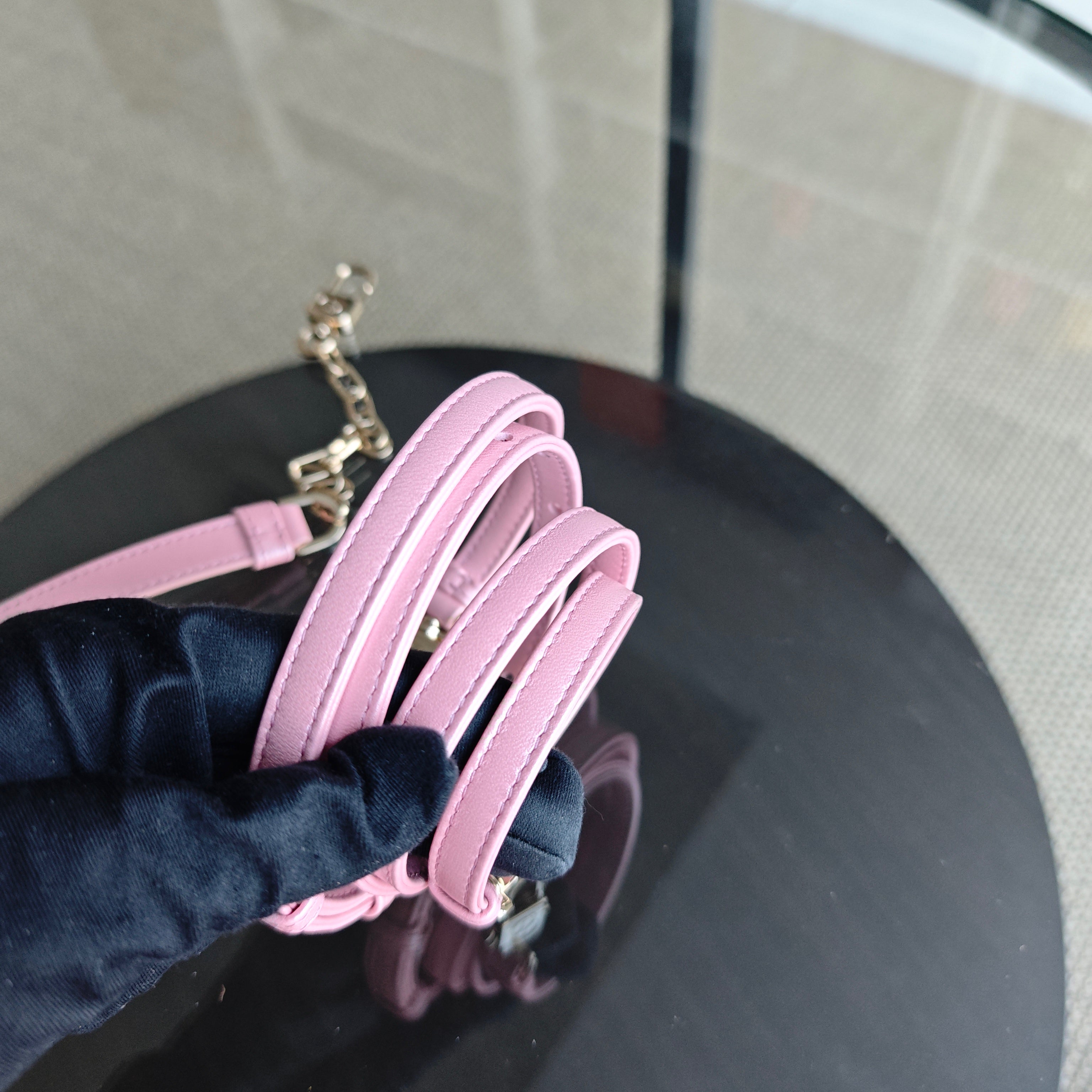Dior D-Joy Micro - Cannage Lambskin Iridescent Pink Gold Hardware 17CM