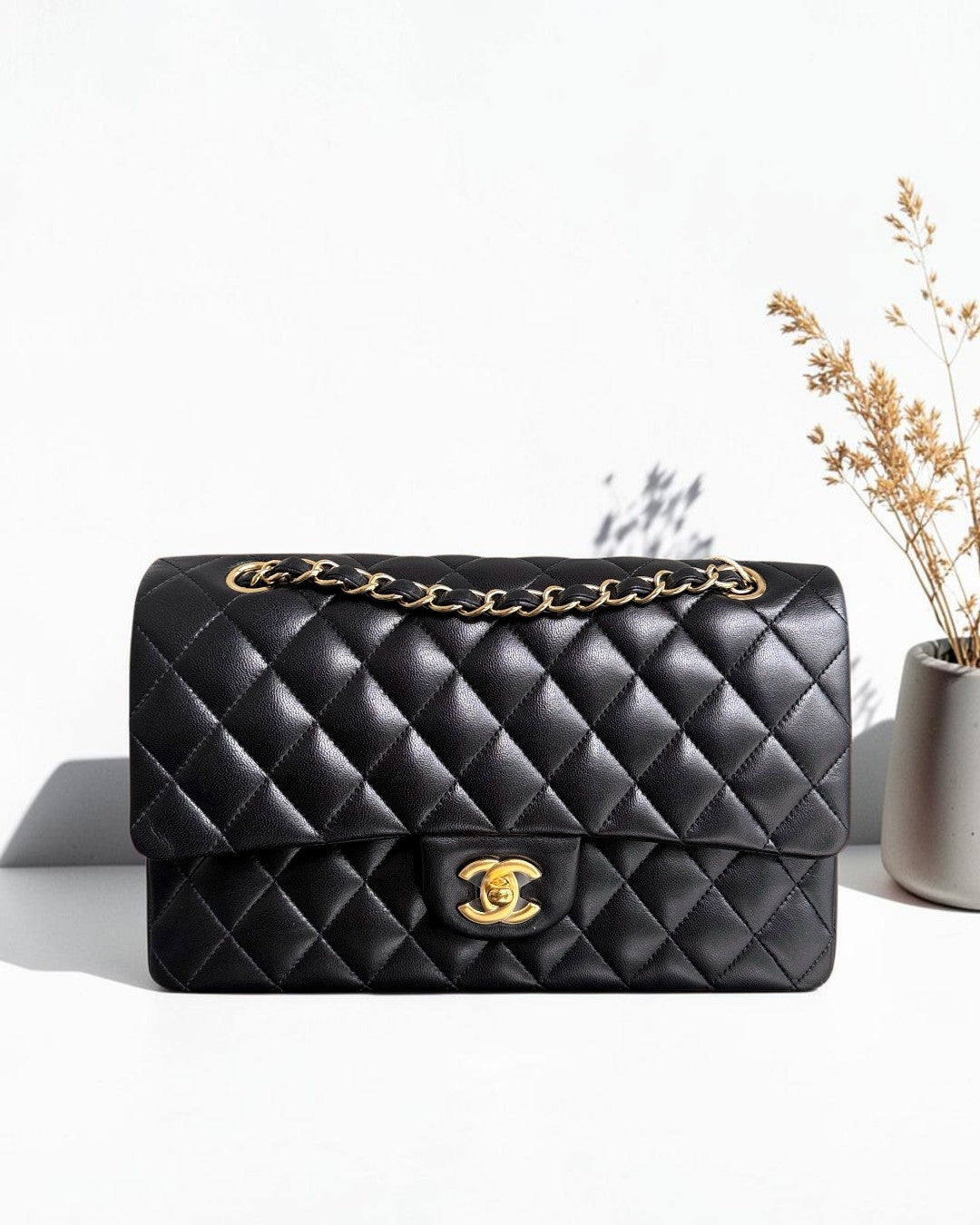 Chanel Classic Flap Medium - 25CM Quilted Lambskin Black Gold Hardware Series 13