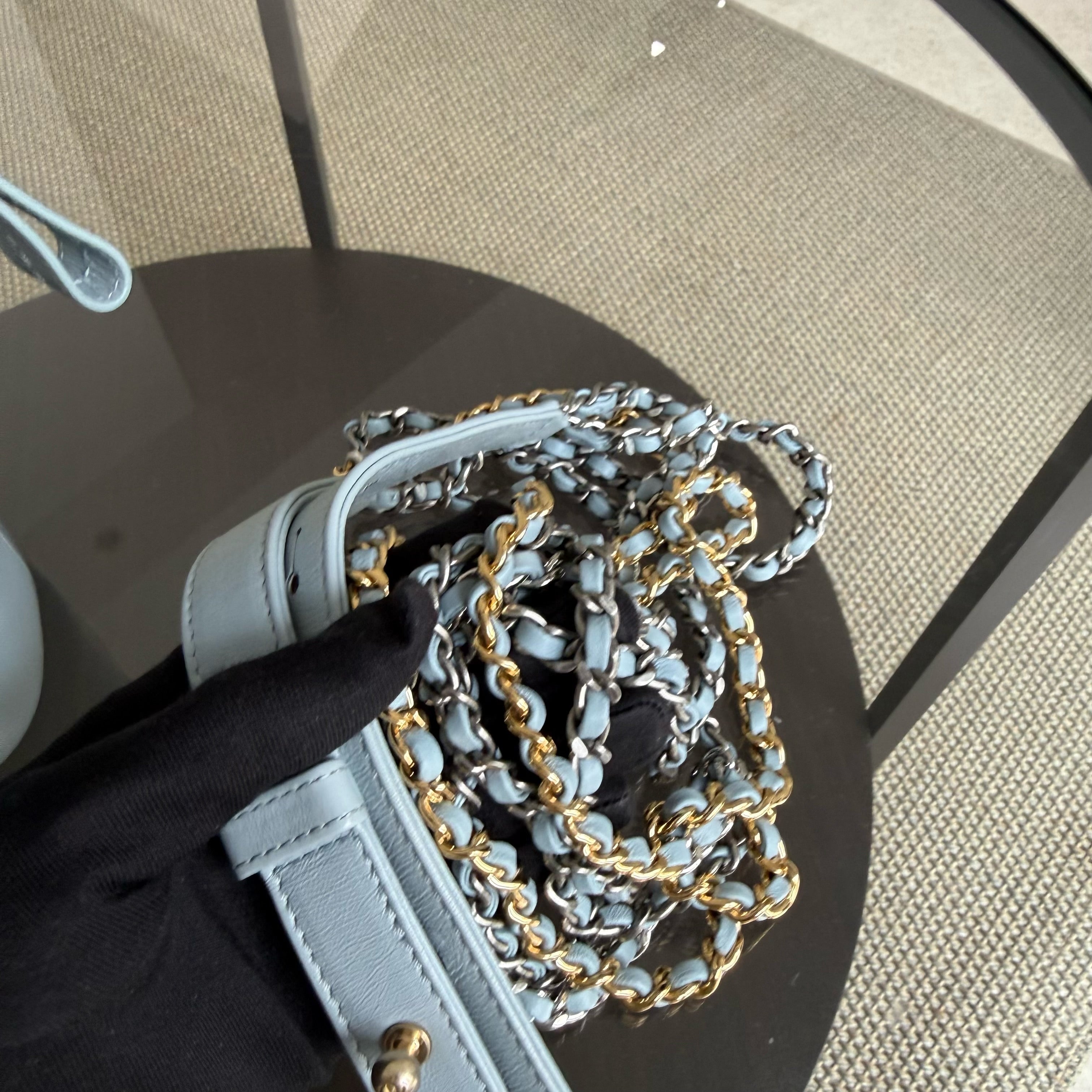 Chanel Gabrielle Small - Aged Calfskin Baby Blue Mixed Gold Hardware Series 27
