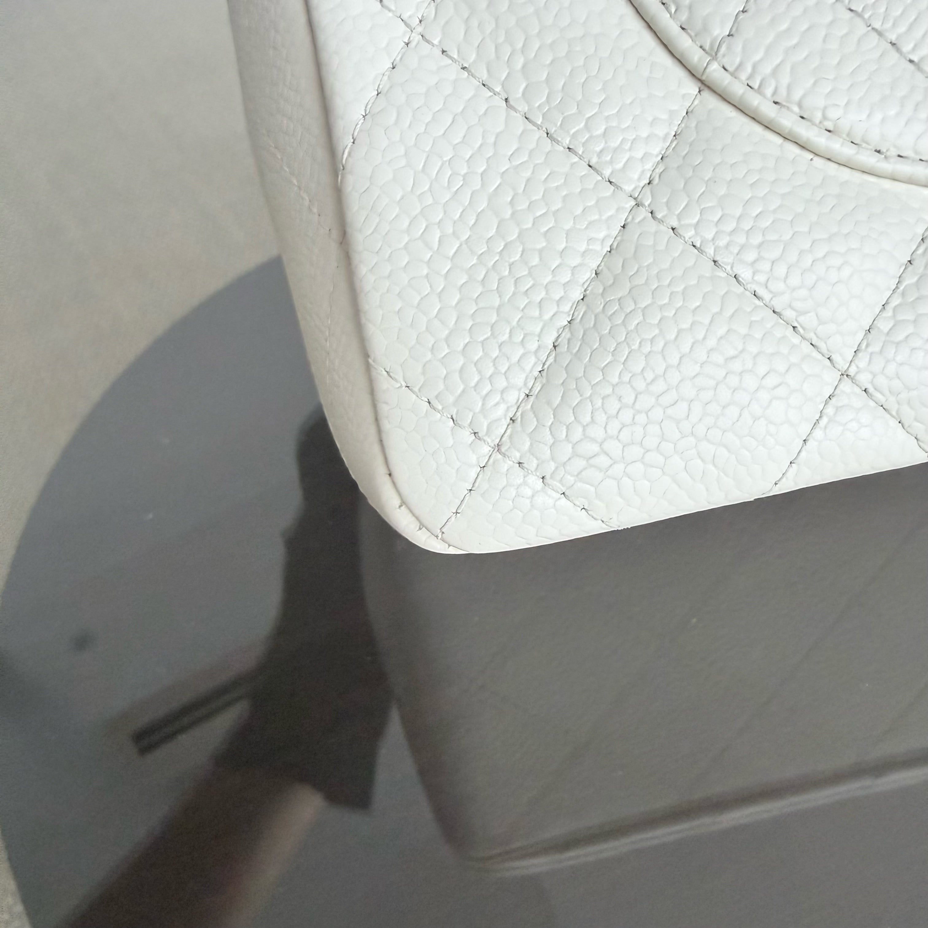 Chanel Classic Flap Jumbo - Caviar 30CM Single Flap Quilted White Silver Hardware Series 10