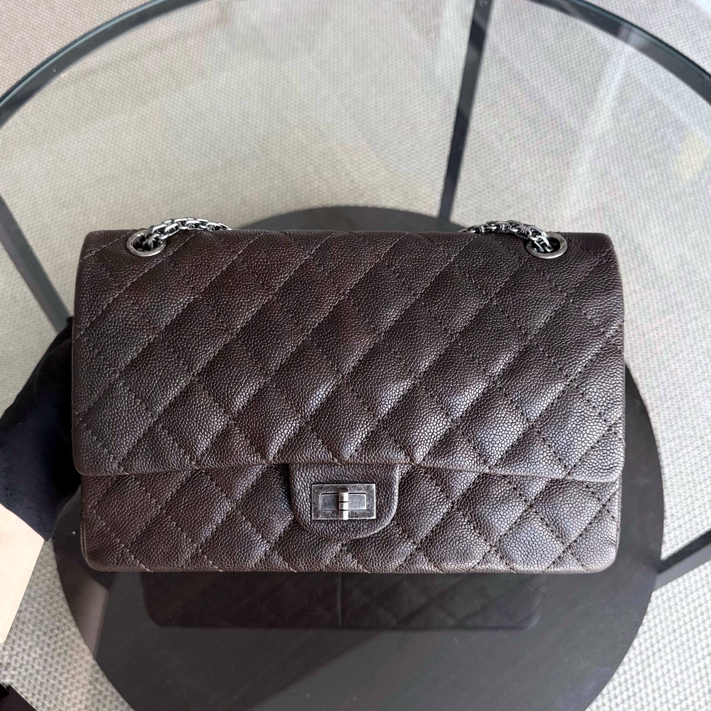 Chanel 2.55 Reissue 226 - Caviar Quilted Grained Calfskin Dark Brown Silver Hardware Series 14