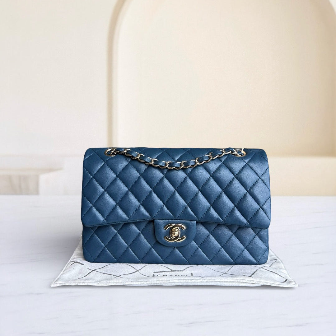 Chanel Classic Flap Medium - 25CM Quilted Lambskin Blue Gold Hardware Series 23