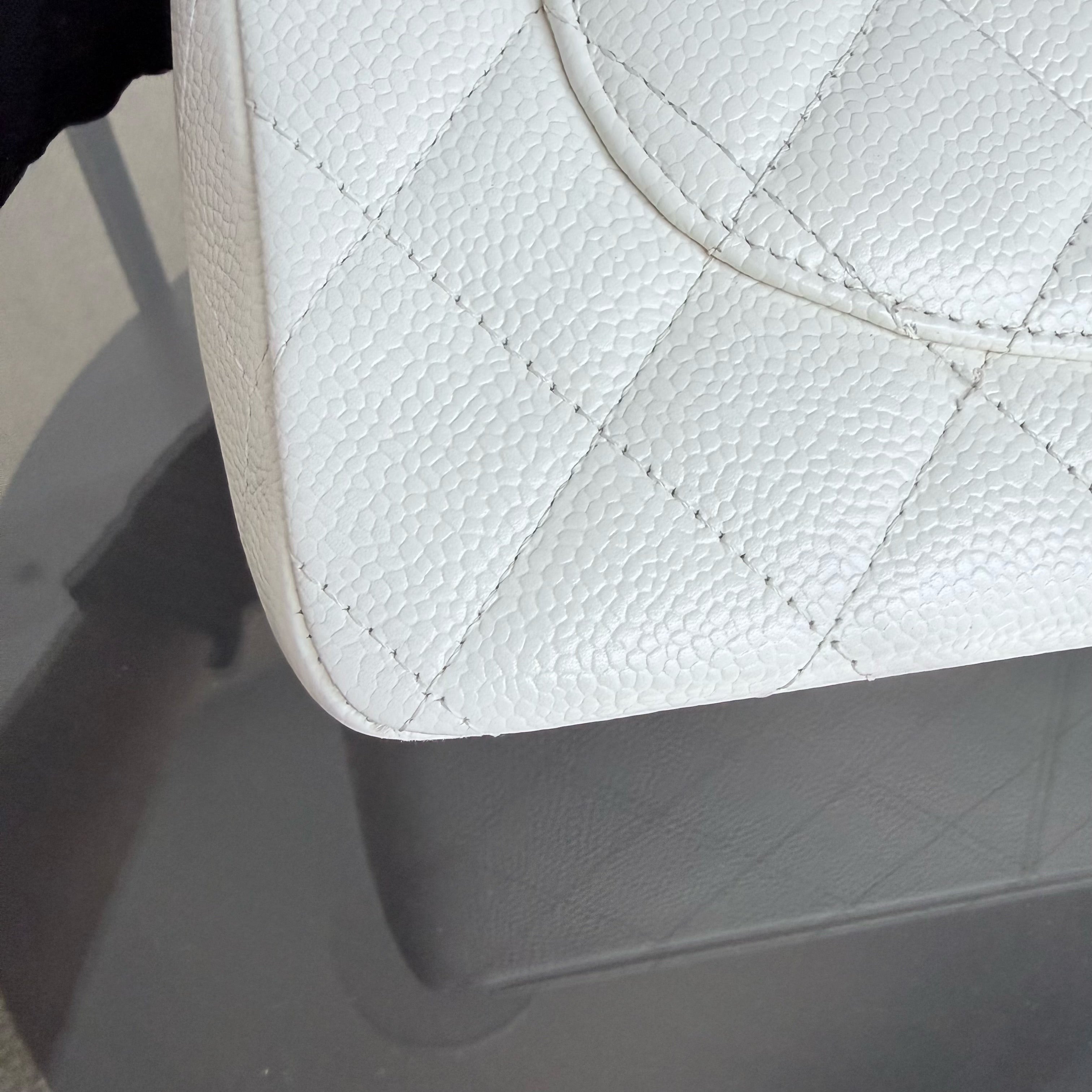Chanel Classic Flap Jumbo - Caviar 30CM Single Flap Quilted White 24K Gold Hardware Series 11