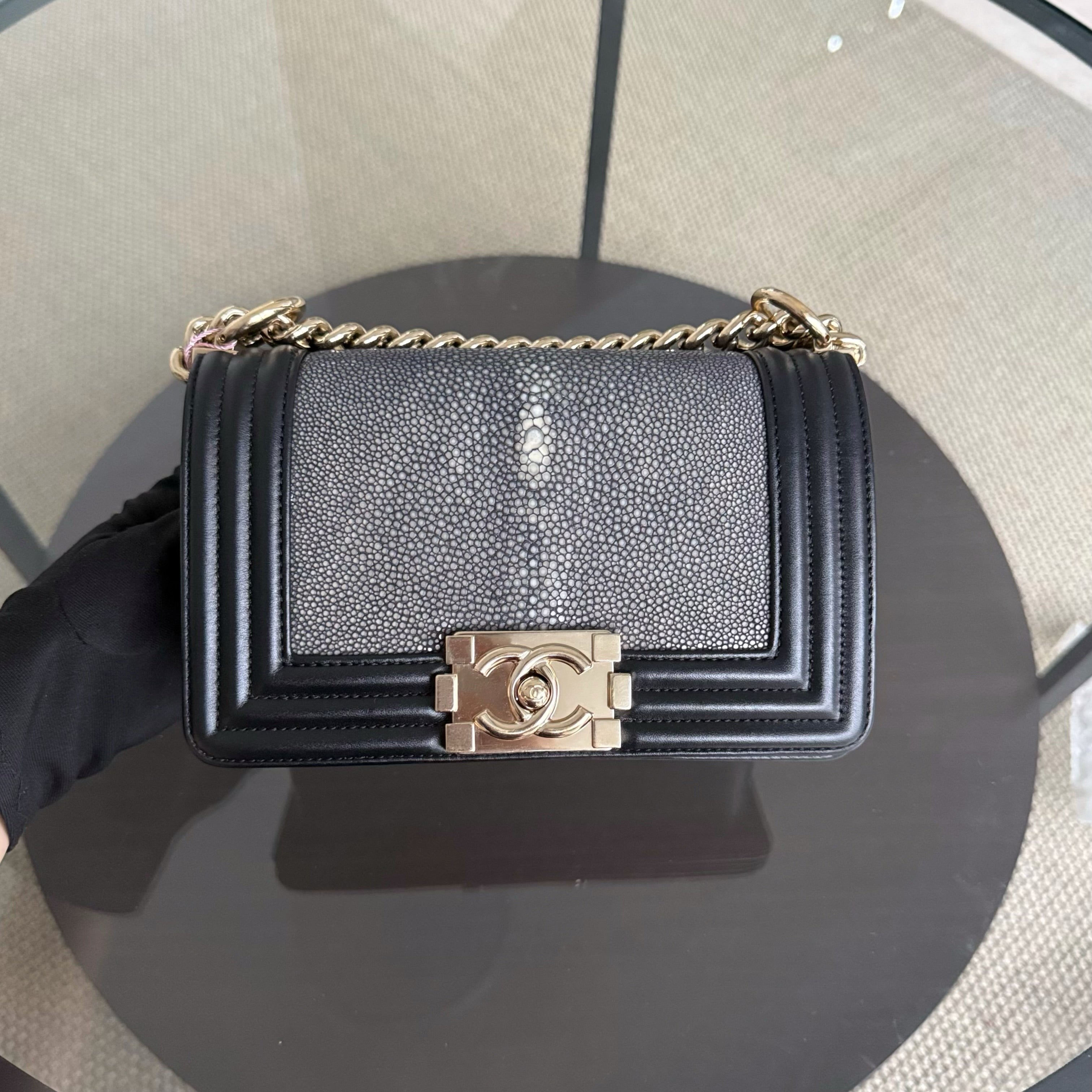 Chanel Boy Small - 20CM Stingray Black Gold Hardware Series 27
