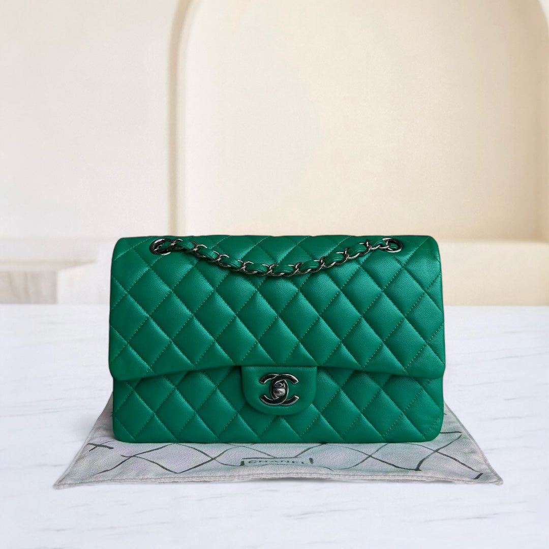 Chanel Classic Flap Medium - 25CM Quilted Lambskin Dark Green Silver Hardware Series 23