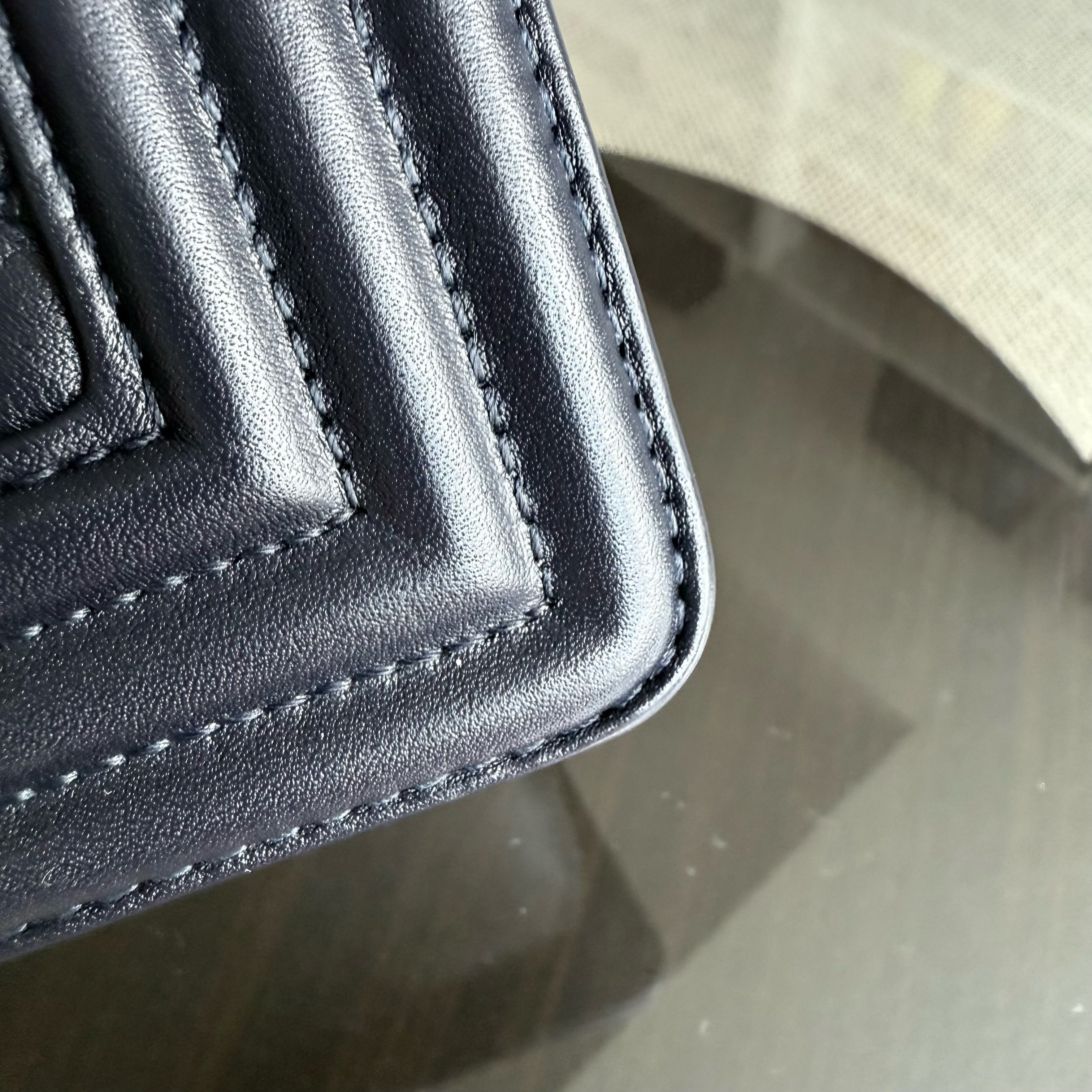 Chanel Boy Medium - Calfskin 25CM Quilted Dark Blue Gold Hardware Series 26