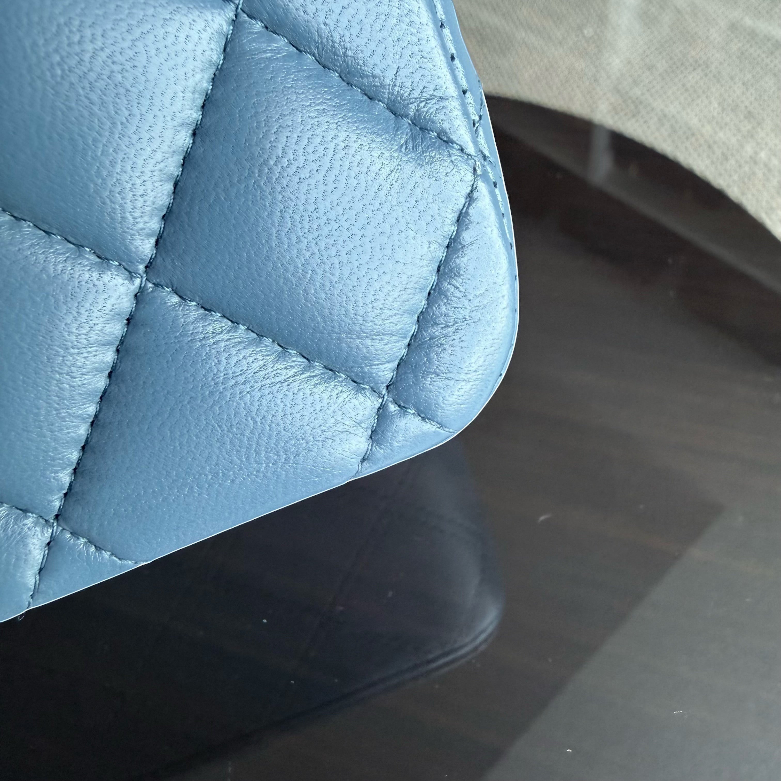 Chanel Classic Flap Medium - 25CM Quilted Lambskin Blue Silver Hardware Series 17