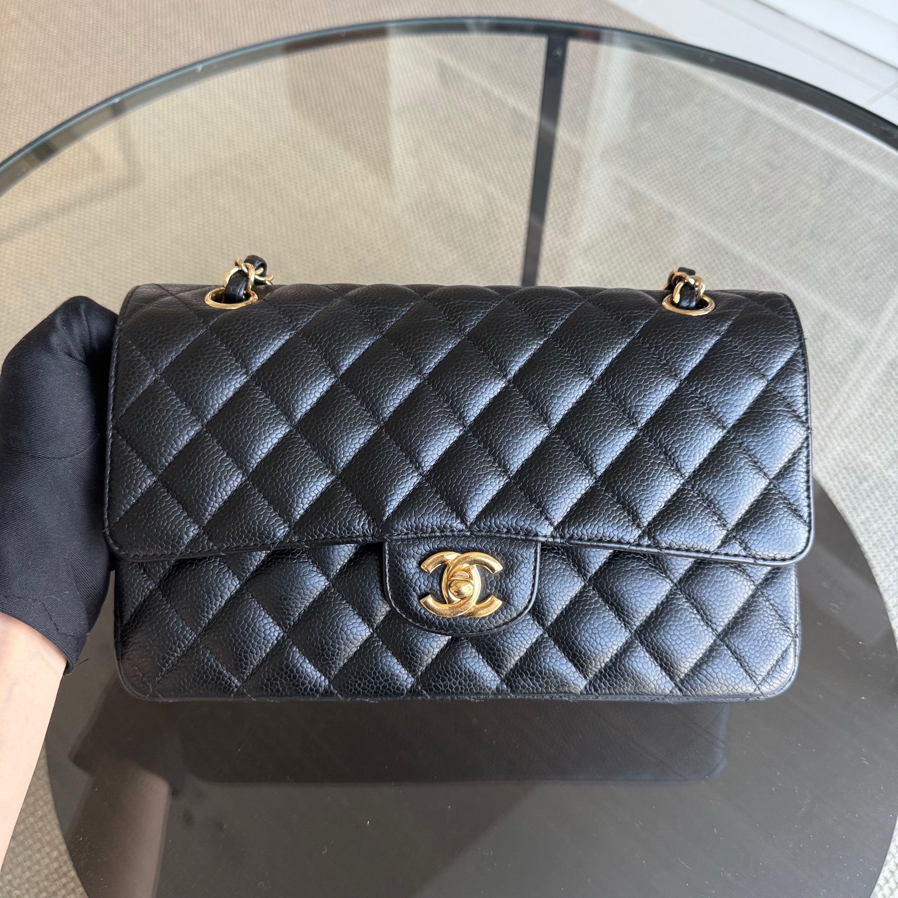 Chanel Classic Flap Caviar Medium Quilted Black Golden Hardware Series 14