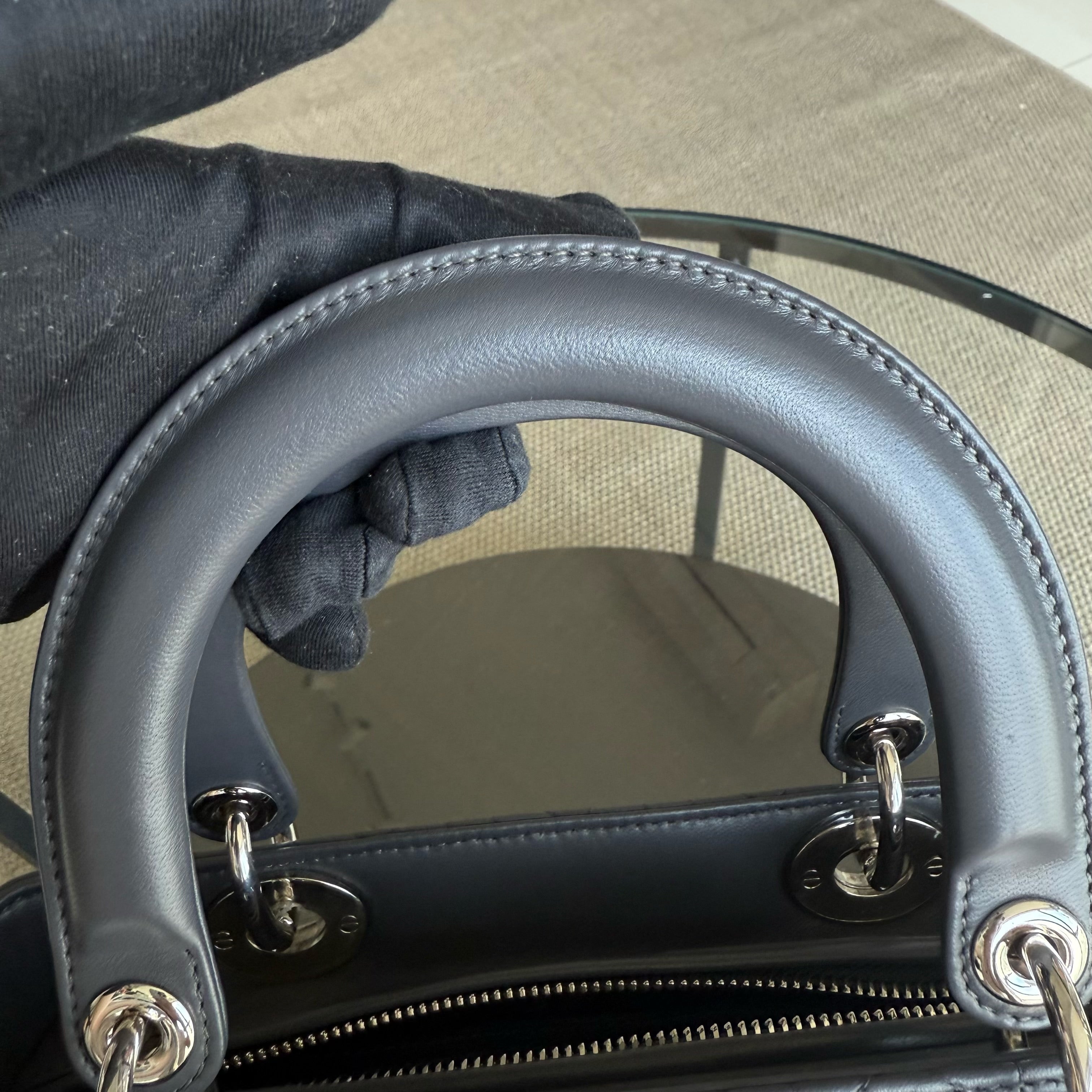 Dior Lady Medium - Cannage Lambskin Dark Gray Silver Hardware