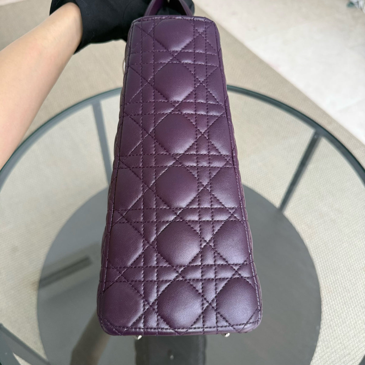 Dior Lady Large - Cannage Lambskin Dark Purple Silver Hardware