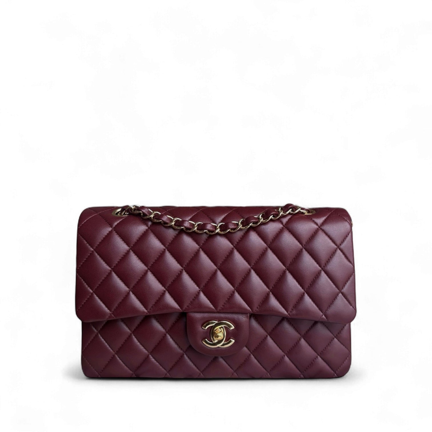 Chanel Classic Flap Medium - 25CM Quilted Lambskin Burgundy Dark Red Gold Hardware Series 21