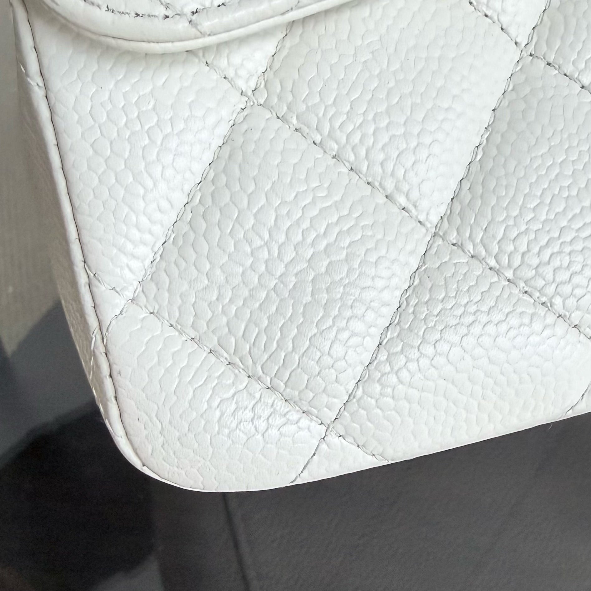 Chanel Classic Flap Maxi - Caviar 33CM Single Flap Quilted White Silver Harware Series 13