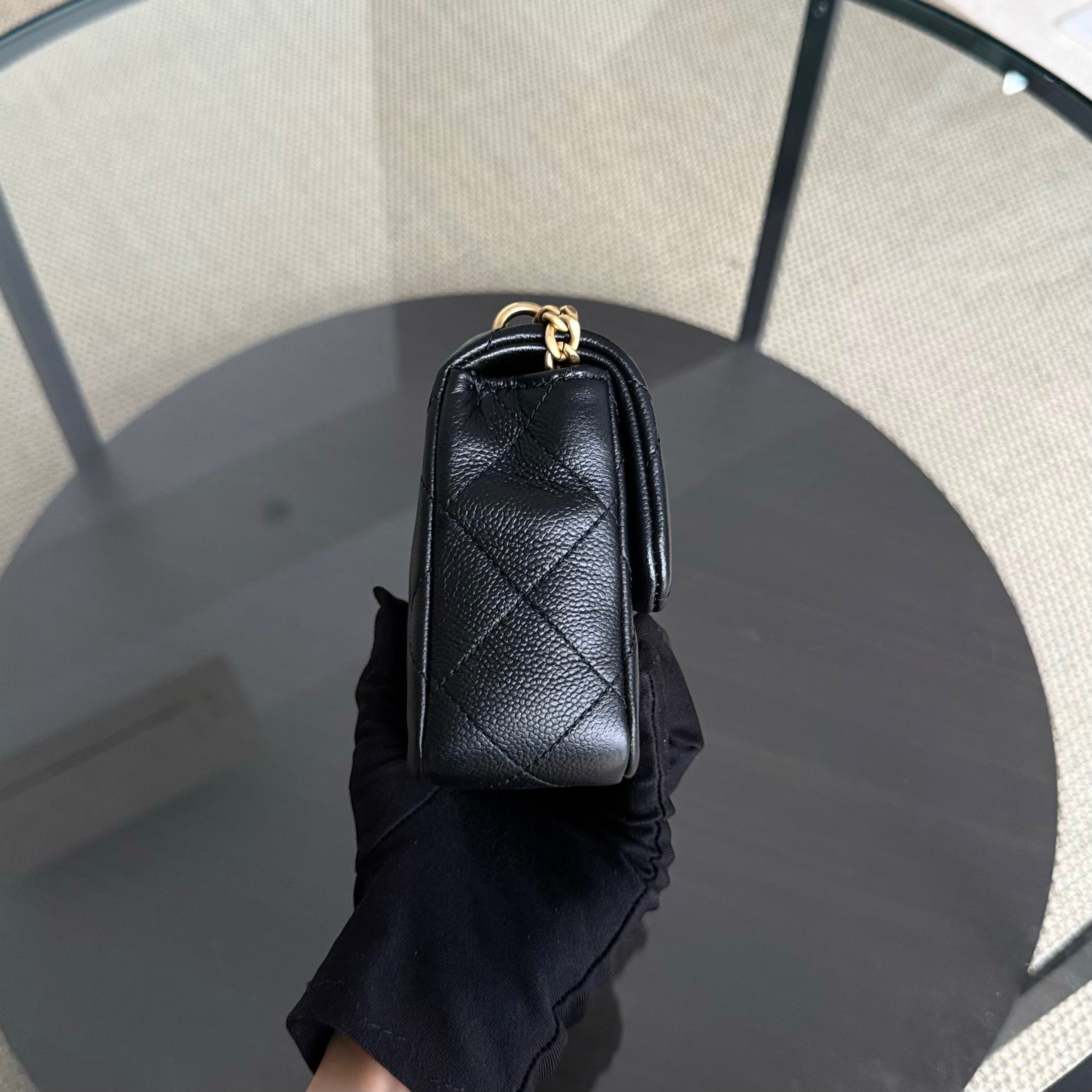 Chanel Flap Mini Sweetheart 23P Adjustable Chain - Caviar Quilted Black Gold Hardware Microchip