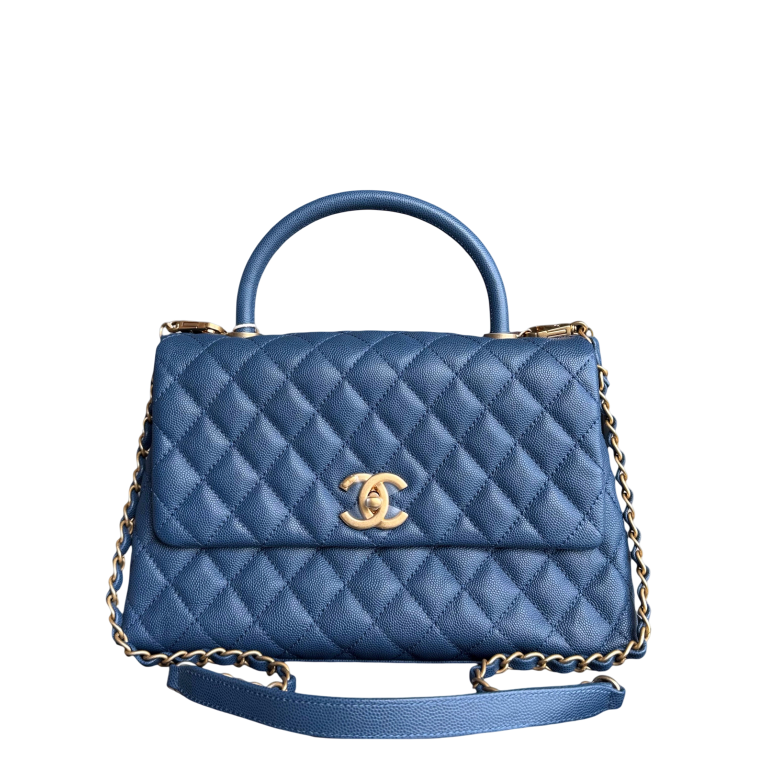 Chanel Coco Handle Medium - Caviar 29CM Quilted Blue Gold Hardware Series 24