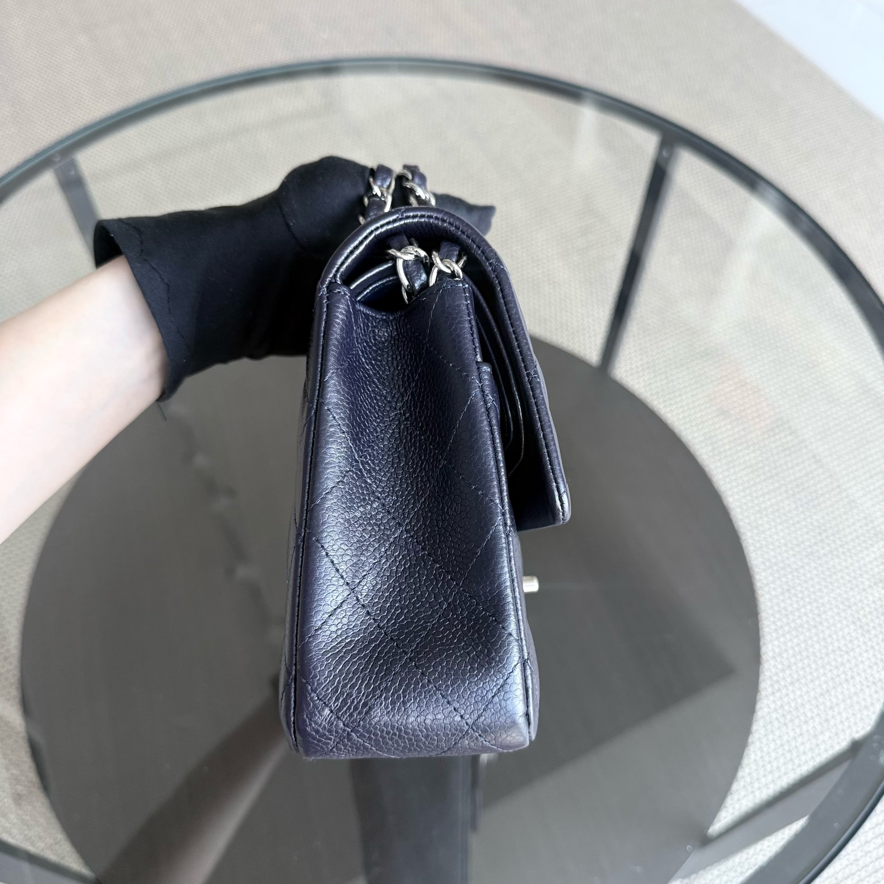 Chanel Classic Flap Medium - Caviar 25CM Quilted Grained Calfskin Midnight Blue Silver Hardware Series 18