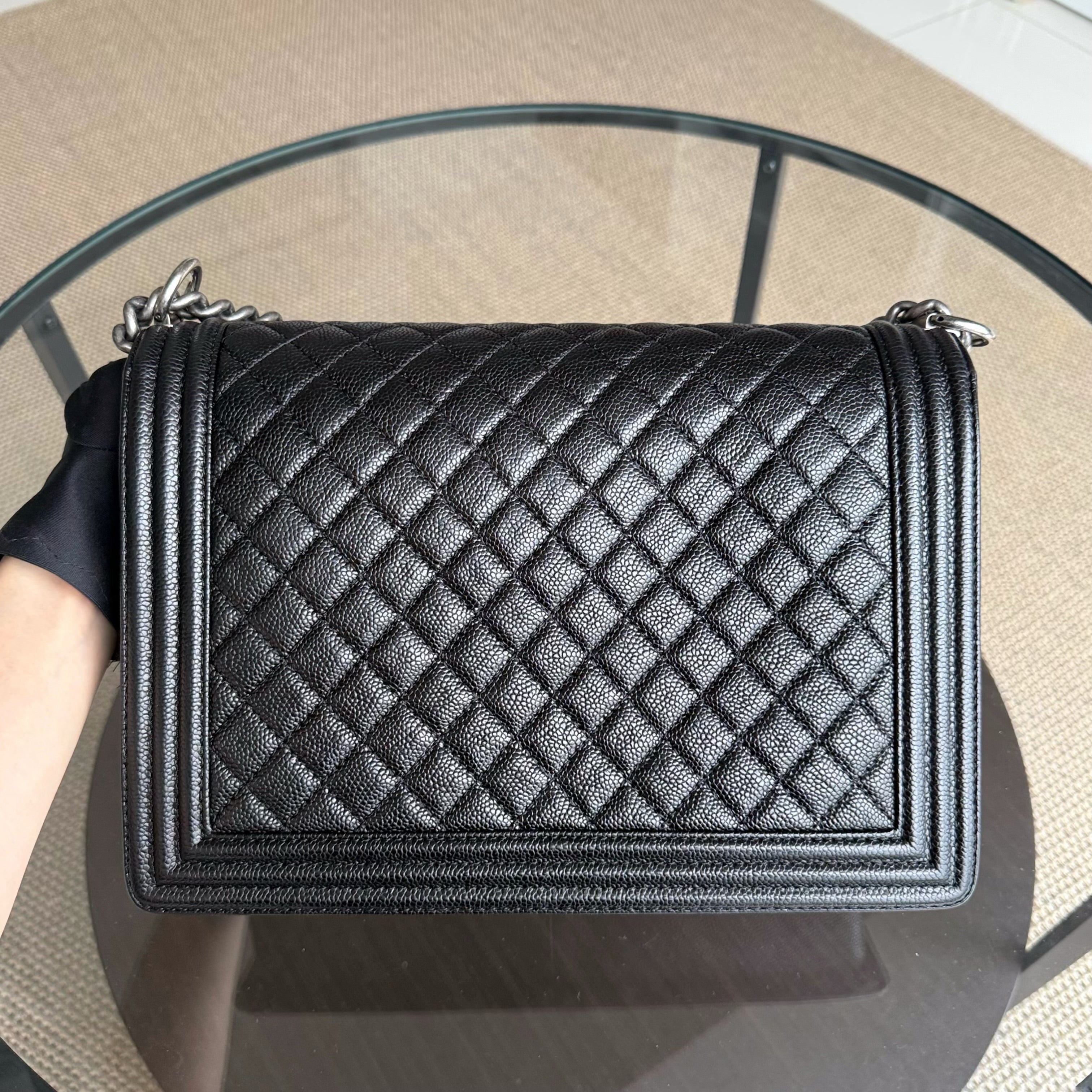 Chanel Boy Large - Quilted Caviar Black Silver Hardware Series 19