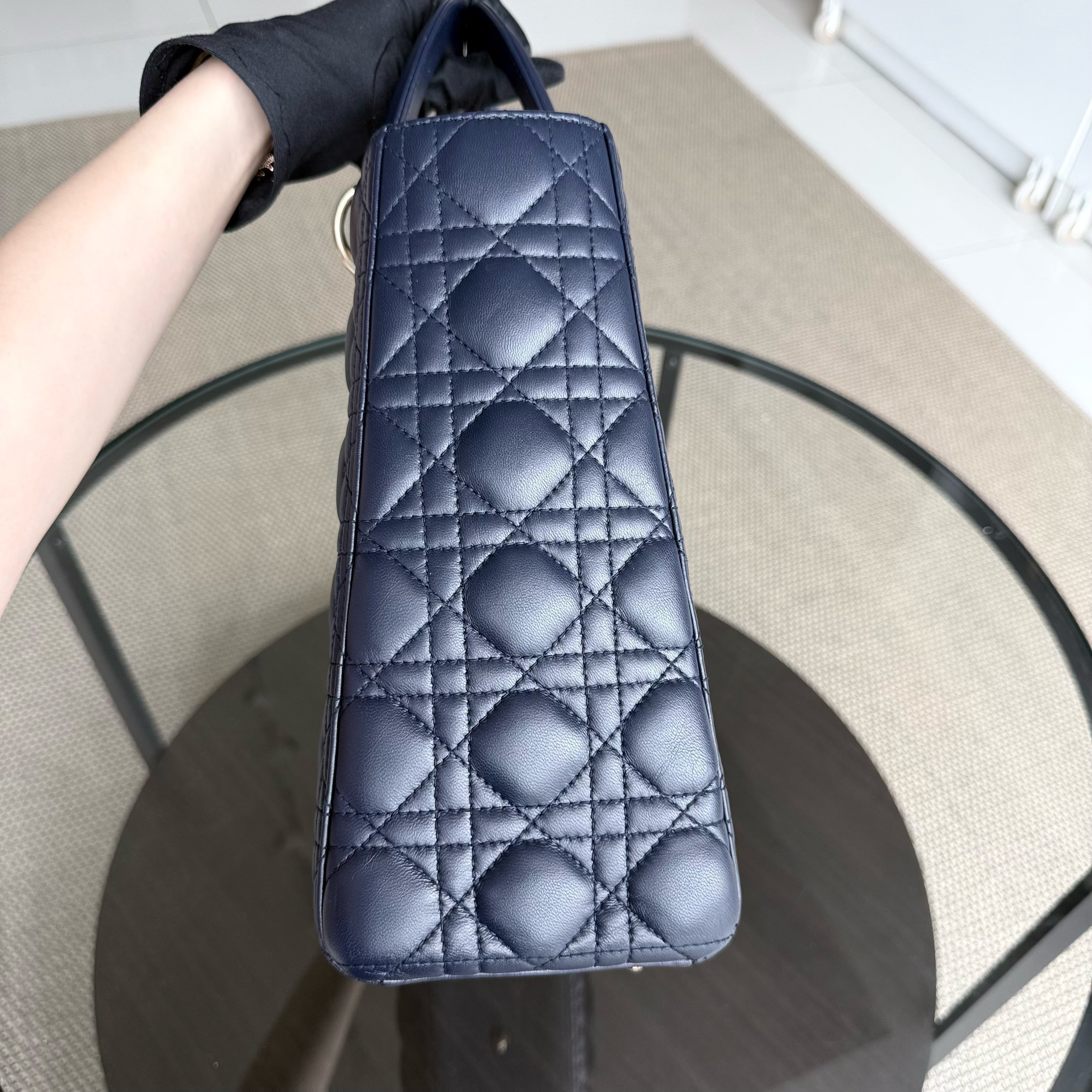 Dior Lady Large Flap - Canange Lambskin Dark Blue Gold Hardware