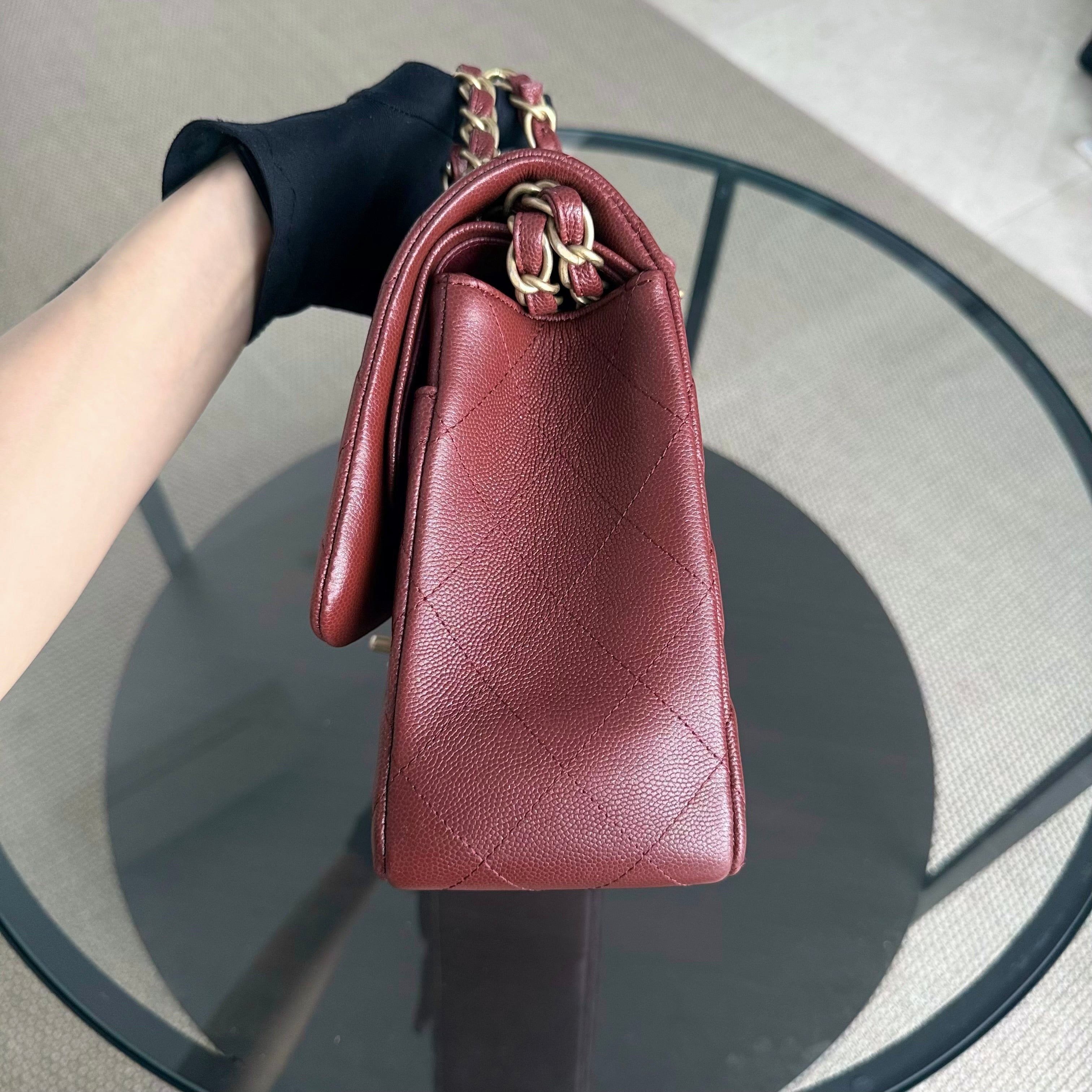 Chanel Classic Flap Jumbo - Caviar 30CM Double Flap Quilted Burgundy Gold Hardware series 25