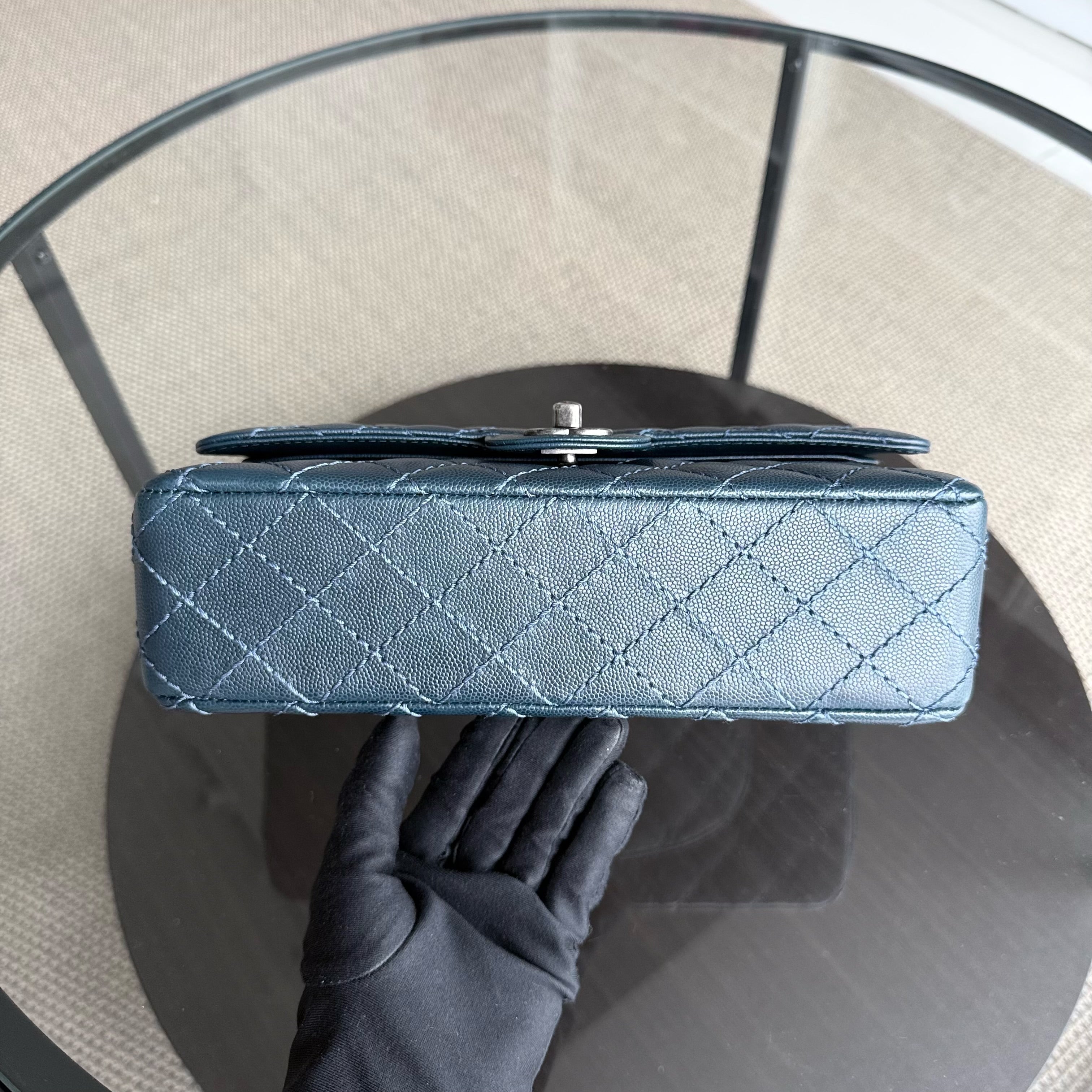 Chanel Classic Flap Medium - Caviar 25CM Quilted Grained Calfskin Dark Blue Silver Hardware Series 23