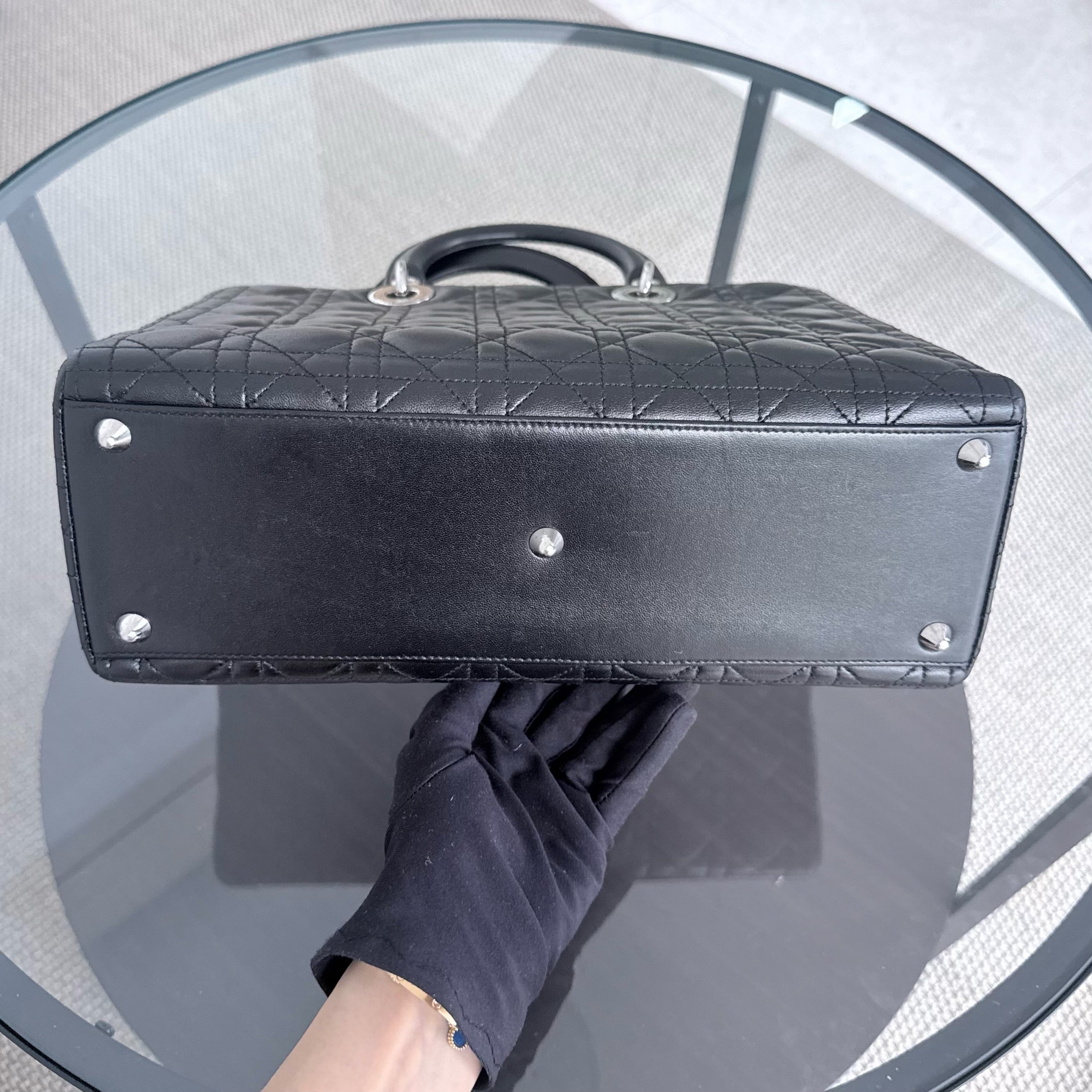 DIor Lady Large - Cannage Lambskin Black Silver Hardware NO STRAP
