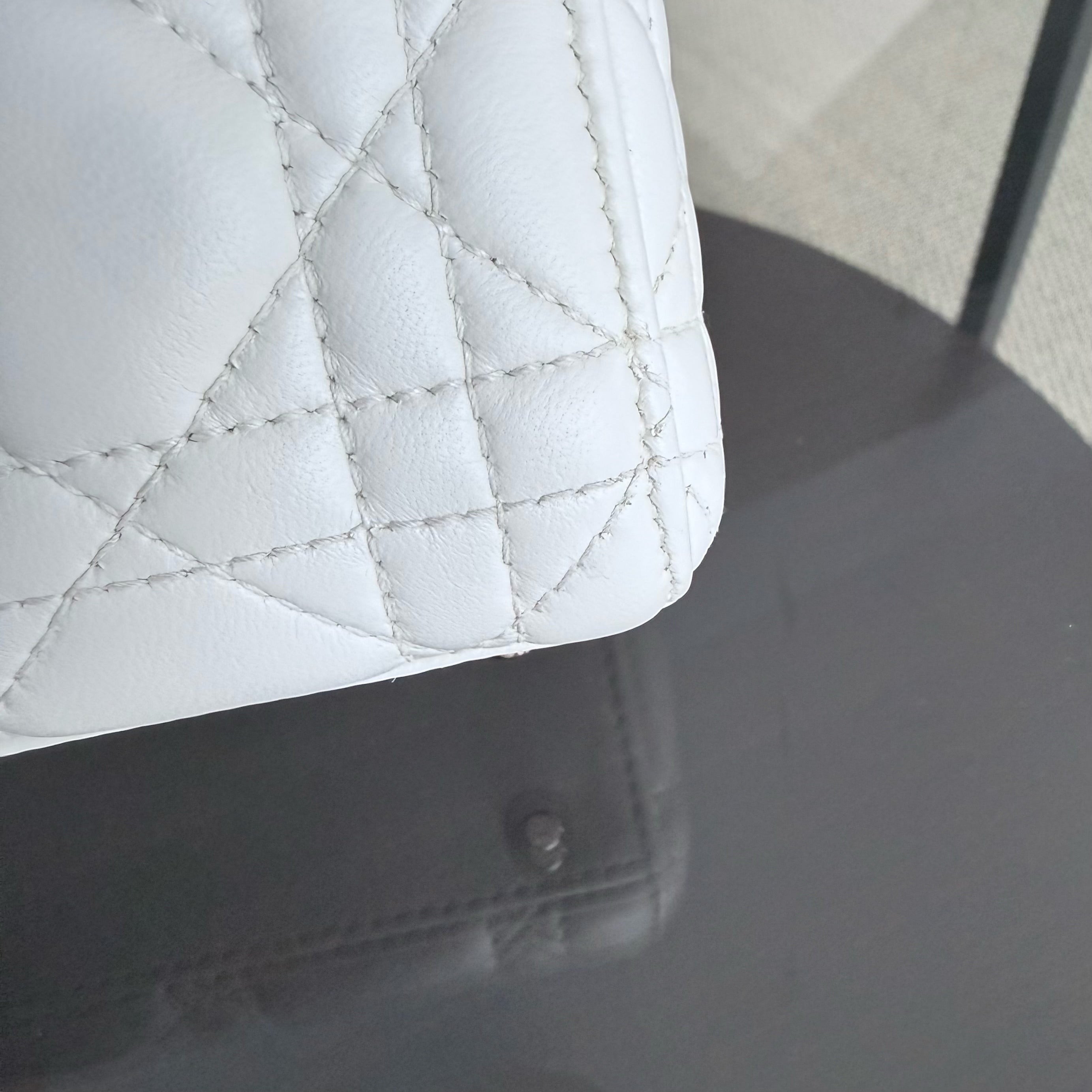 Dior Lady Mini - Cannage Lambskin White Silver Hardware Chain Strap