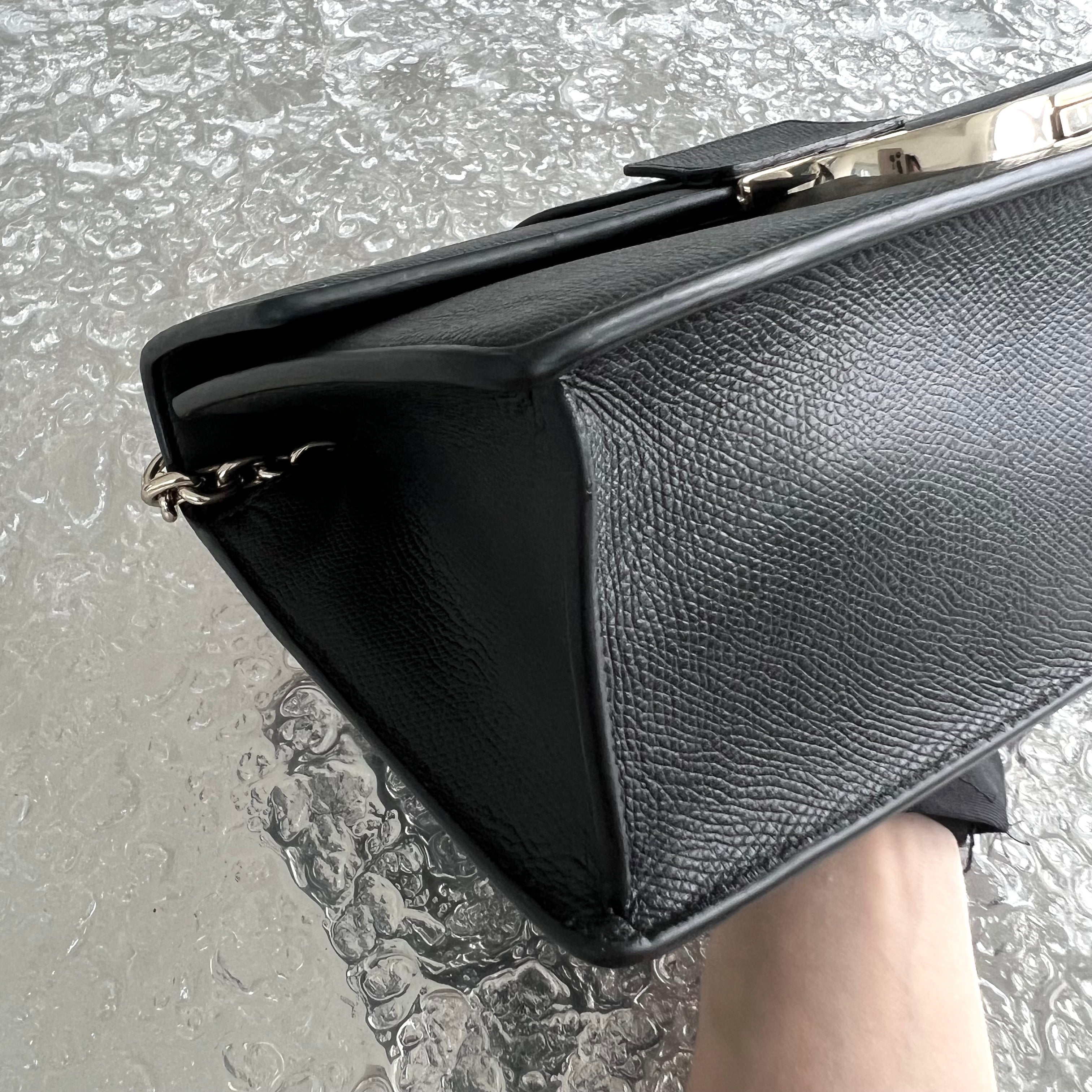 *Grained Calfskin* East West Montaigne 30 Grained Calfskin Black Golden Hardware