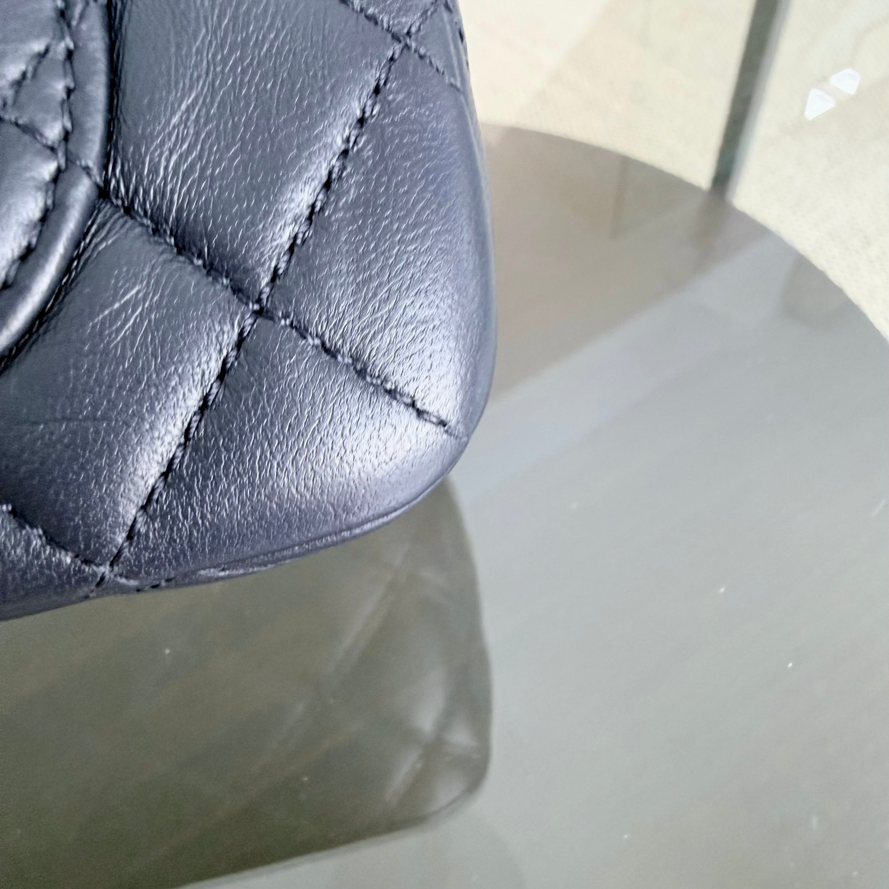 Chanel Classic Flap Mini - 20CM Rectangle Pearl Crush Quilted Lambskin Dark Blue Gold Hardware Series 30
