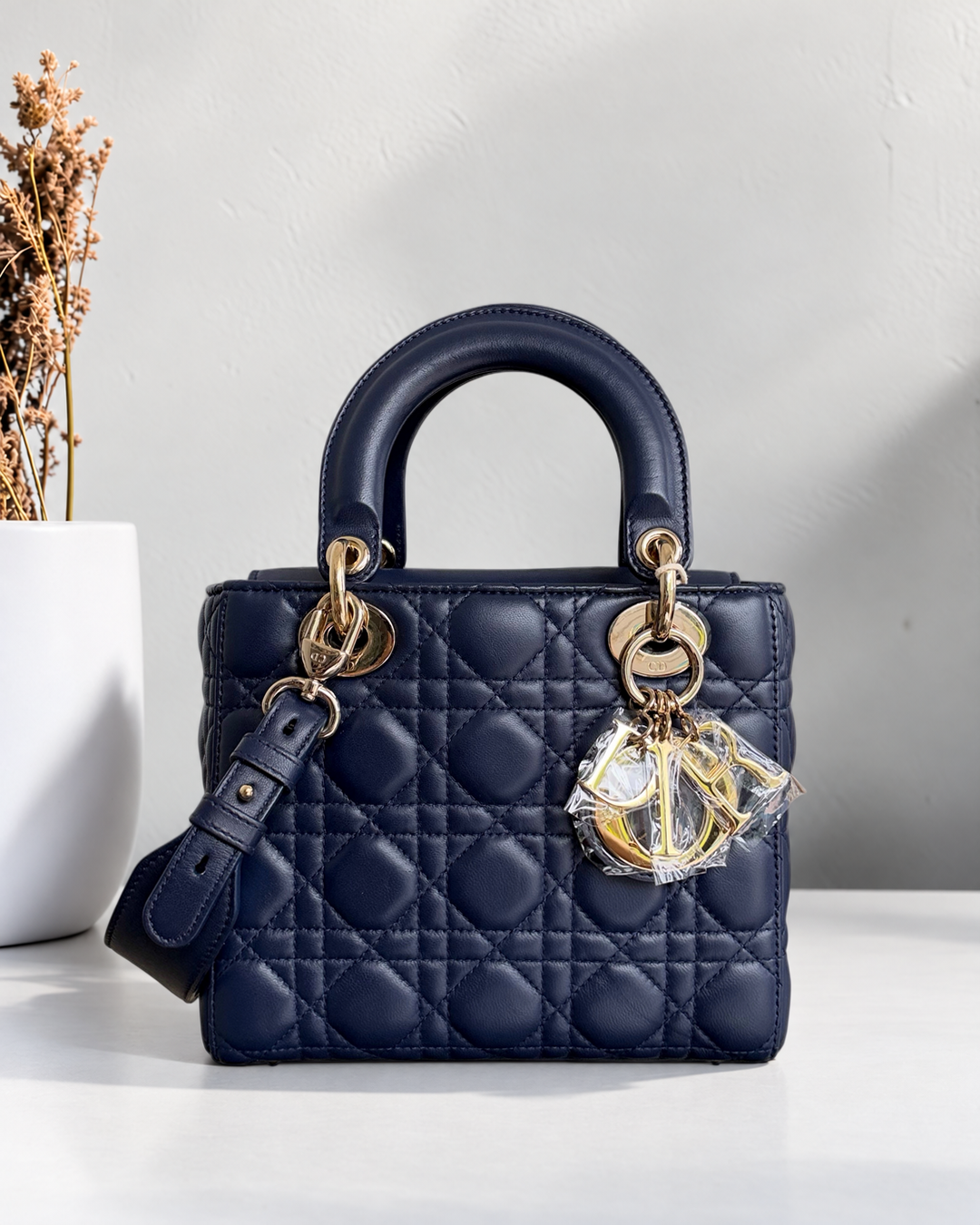 Dior Lady Small - Cannage Lambskin Dark Blue Gold Hardware
