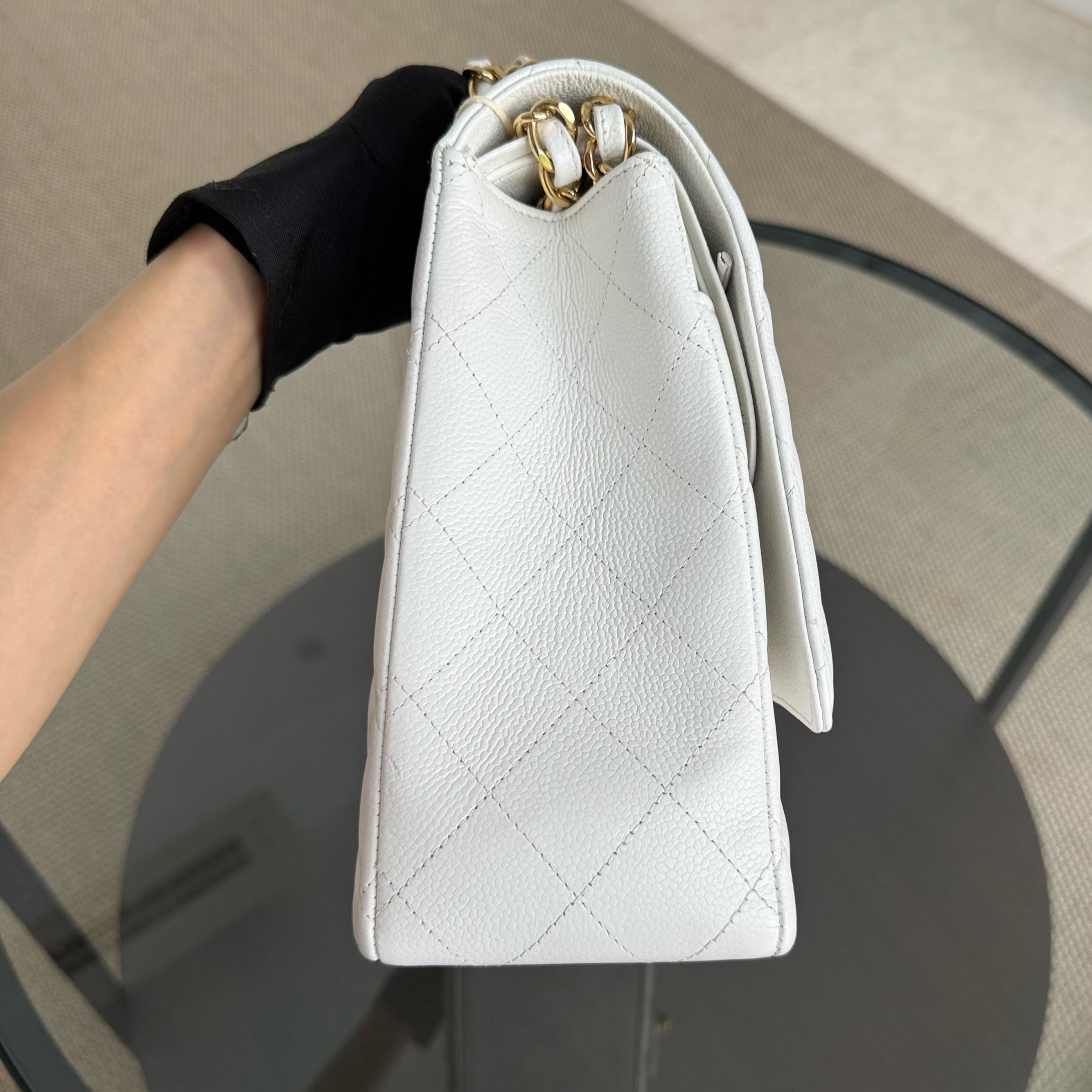 Chanel Classic Flap Maxi - Caviar 33CM Double Flap White Gold Hardware