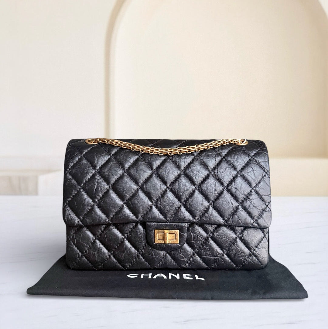 Chanel 2.55 Reissue 226 - 28CM Quilted Aged Calfskin Black Gold Hardware