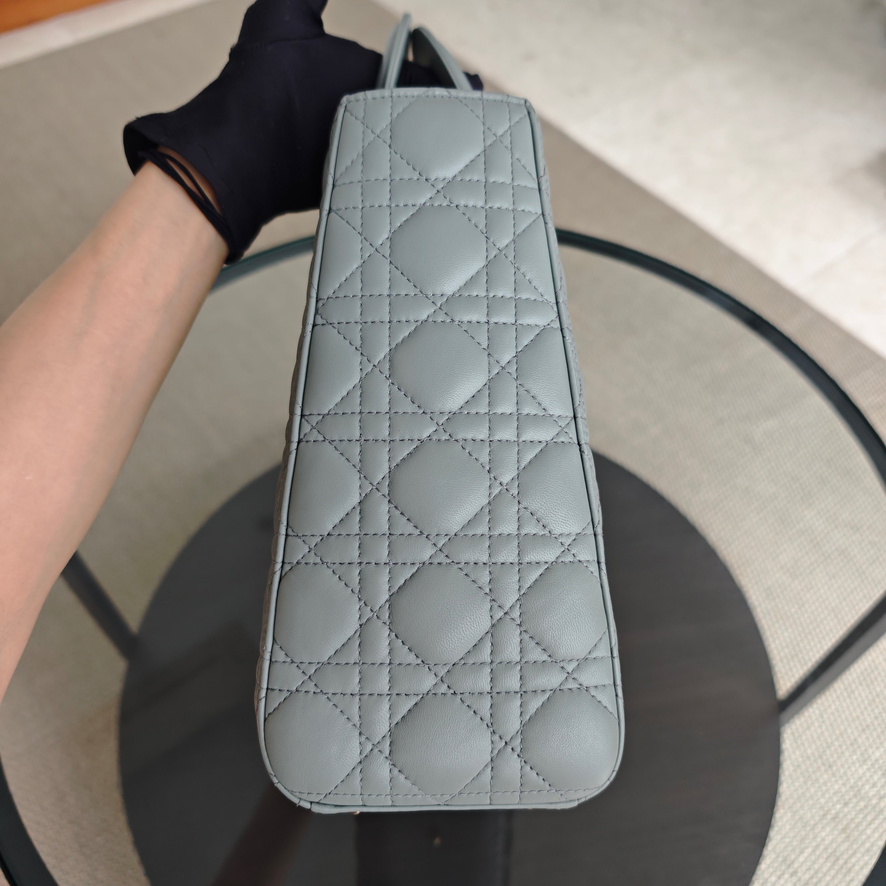 Dior Lady Large Flap - Canange Lambskin Haze Blue Gray Gold Hardware