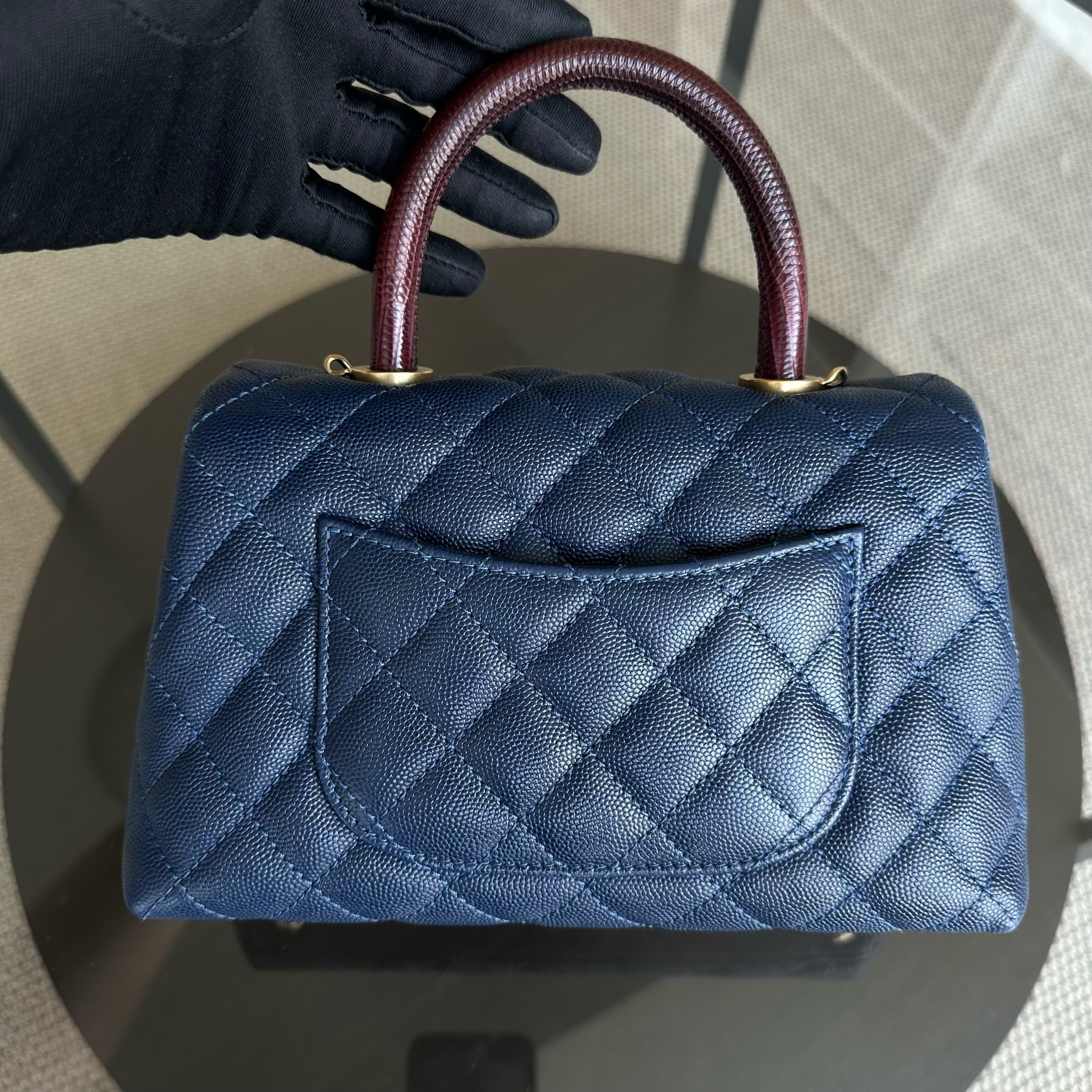 Chanel Coco handle Small - Caviar 24CM Quilted Calfskin Lizard Dark Blue Gold Hardware No 24