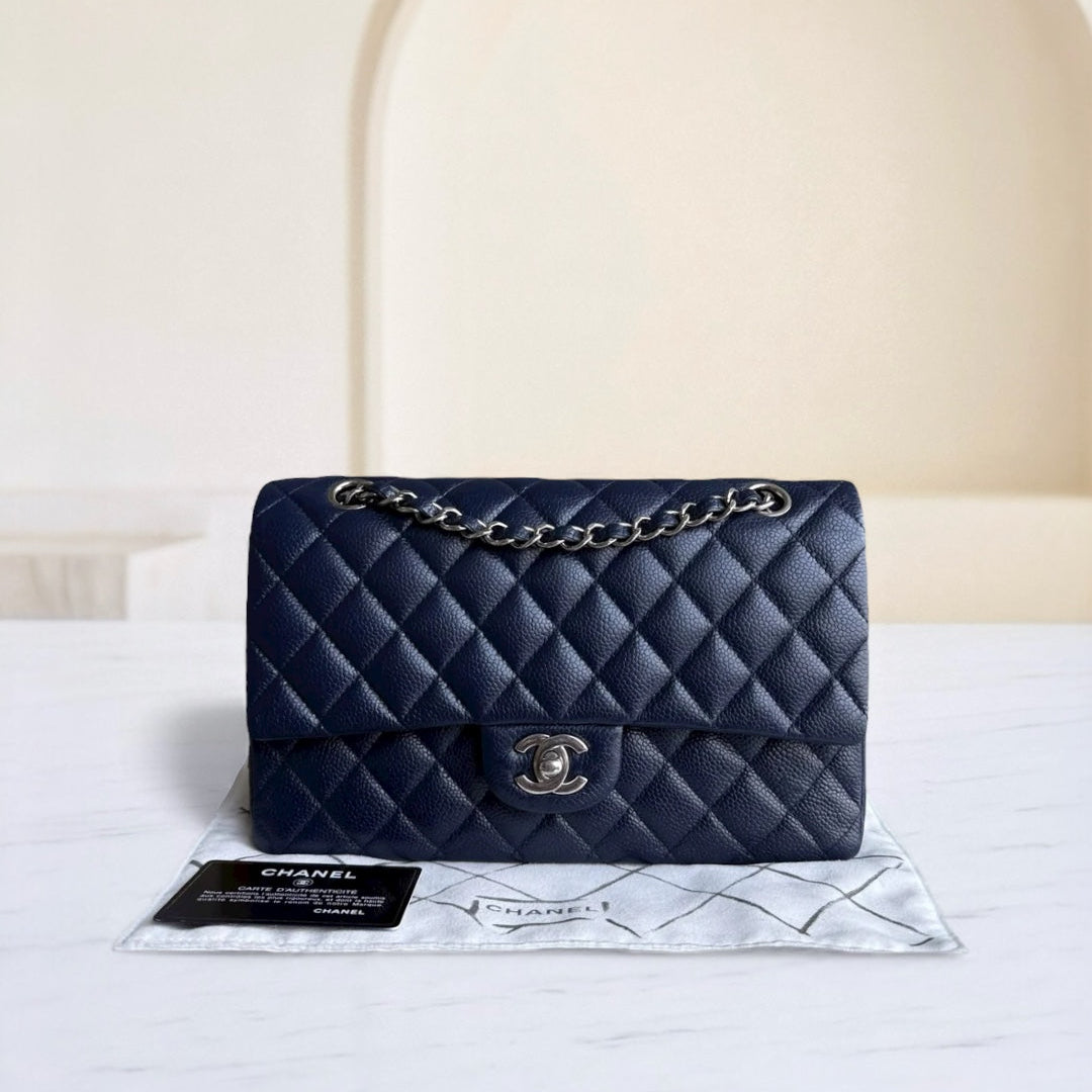 Chanel Classic Flap Medium - Caviar 25CM Quilted Dark Blue Silver Hardware Series 19