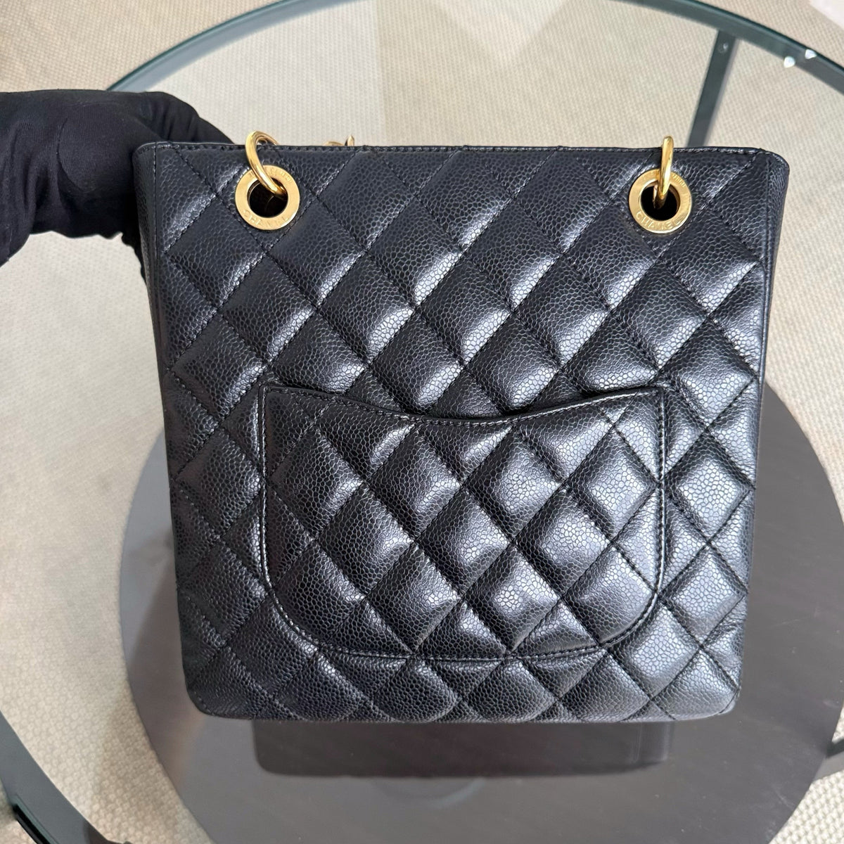 Chanel PST Petite Shopping Tote - Caviar Quilted Grained Calfskin Black Gold Hardware Series 13