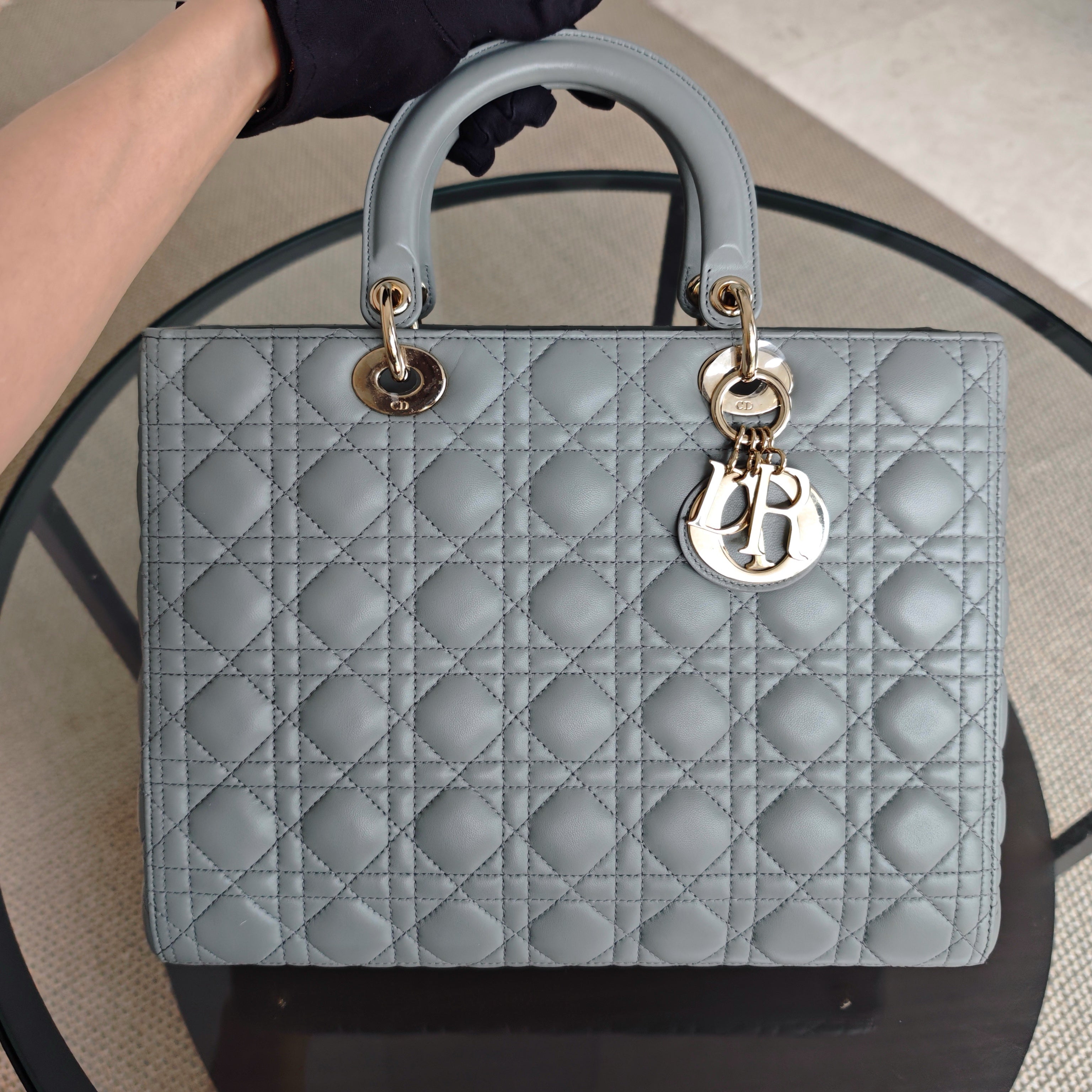 Dior Lady Large Flap - Canange Lambskin Haze Blue Gray Gold Hardware