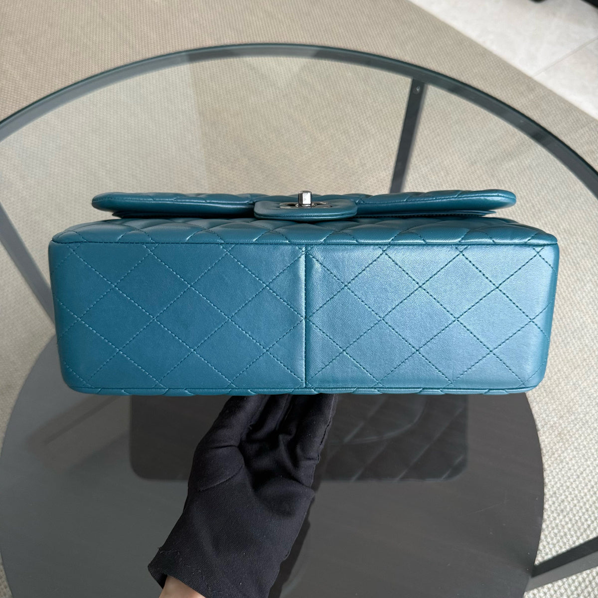 Chanel Classic Flap Jumbo - Double Flap 30CM Quilted Lambskin Dark Turquoise Dark Silver Hardware Series 15