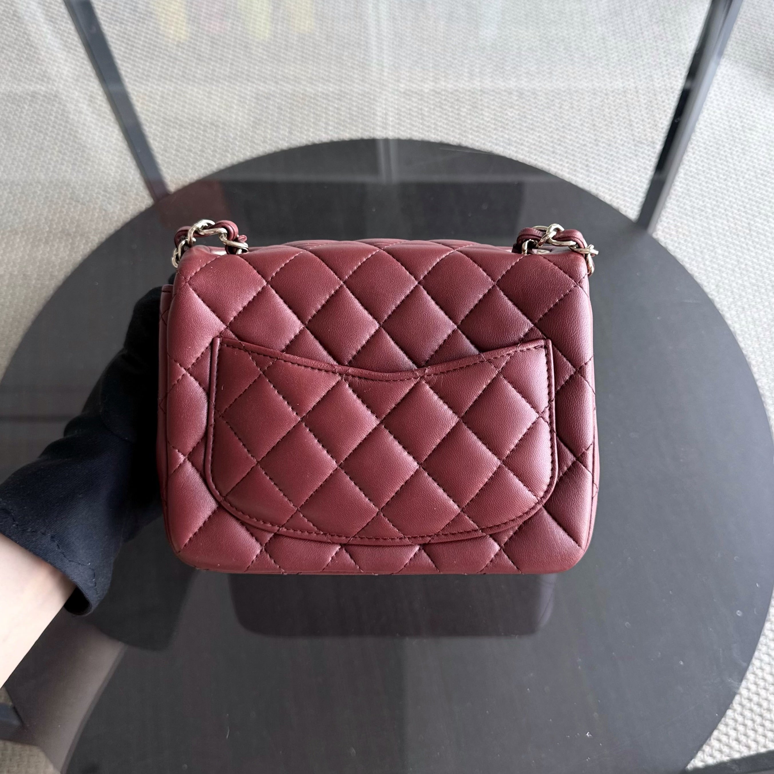 Chanel Classic Flap Mini Square - 17CM Quilted Lambskin Burgundy Gold Hardware Series 24