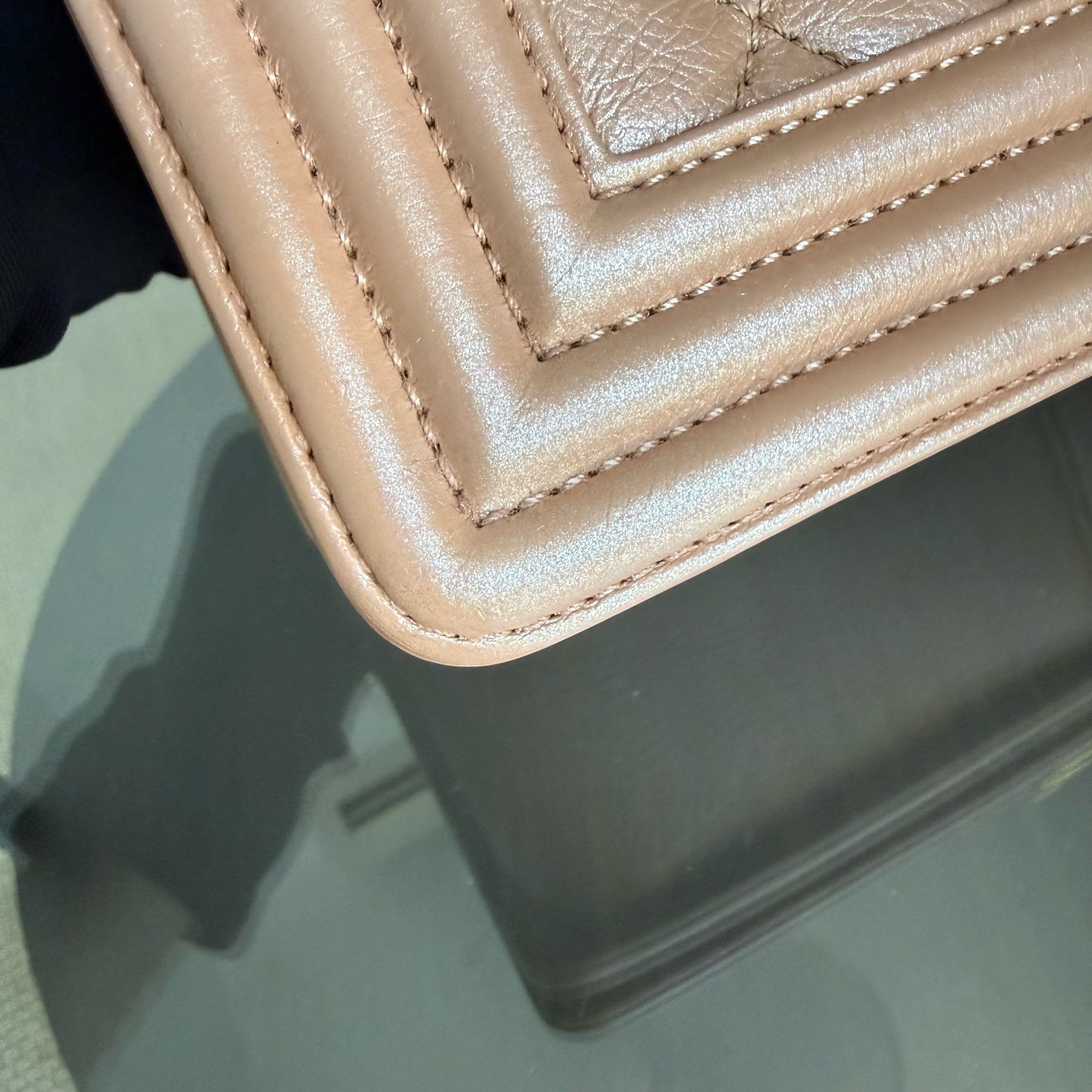 Chanel Boy Medium - 25CM Quilted Calfskin Blush Gold Hardware Series 20